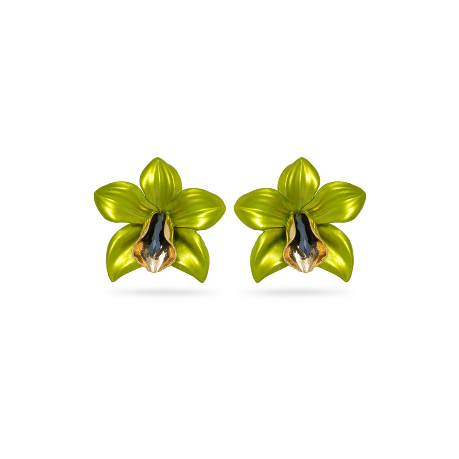 Lime Green Metallic Orchid Earrings