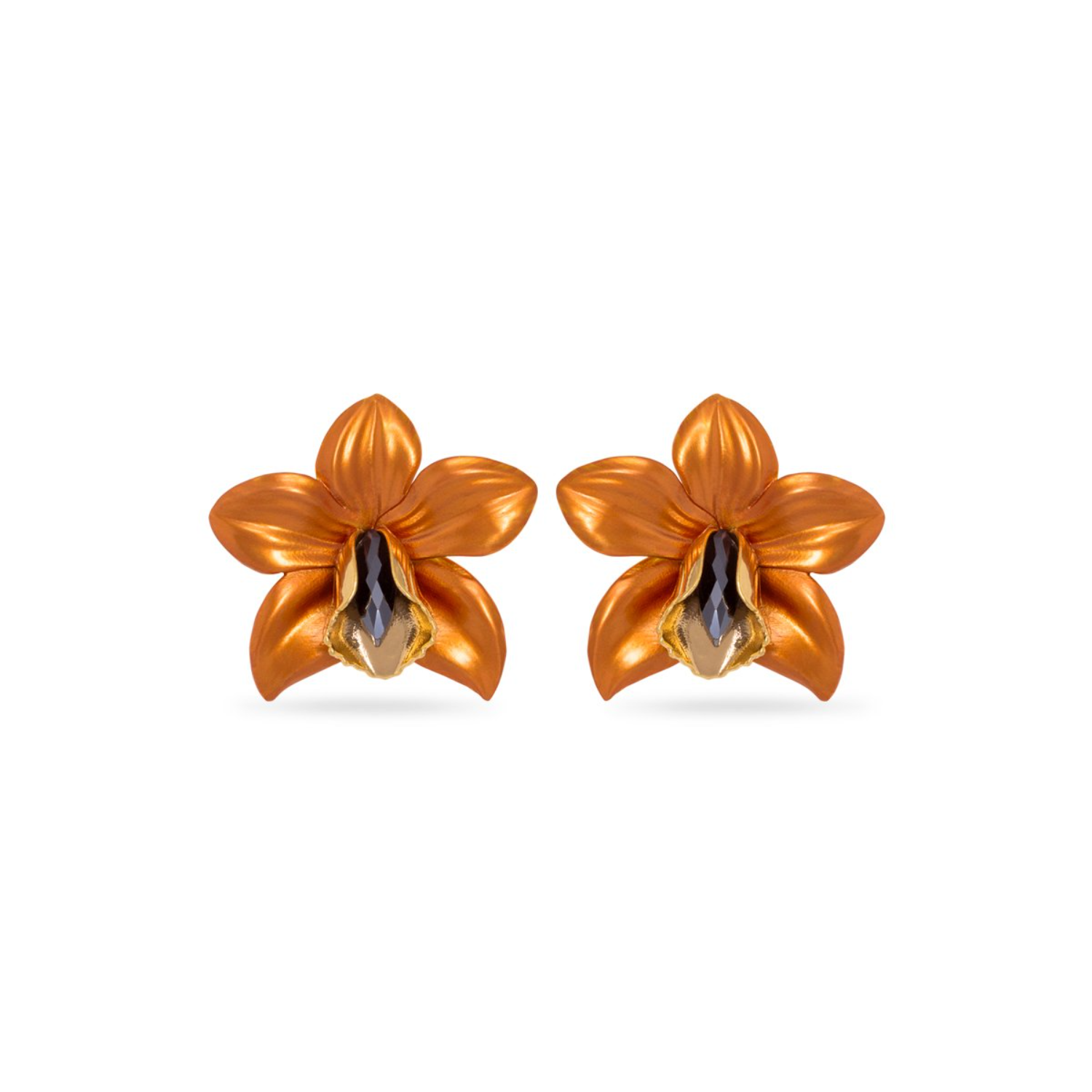 Orange Metallic Orchid Earrings