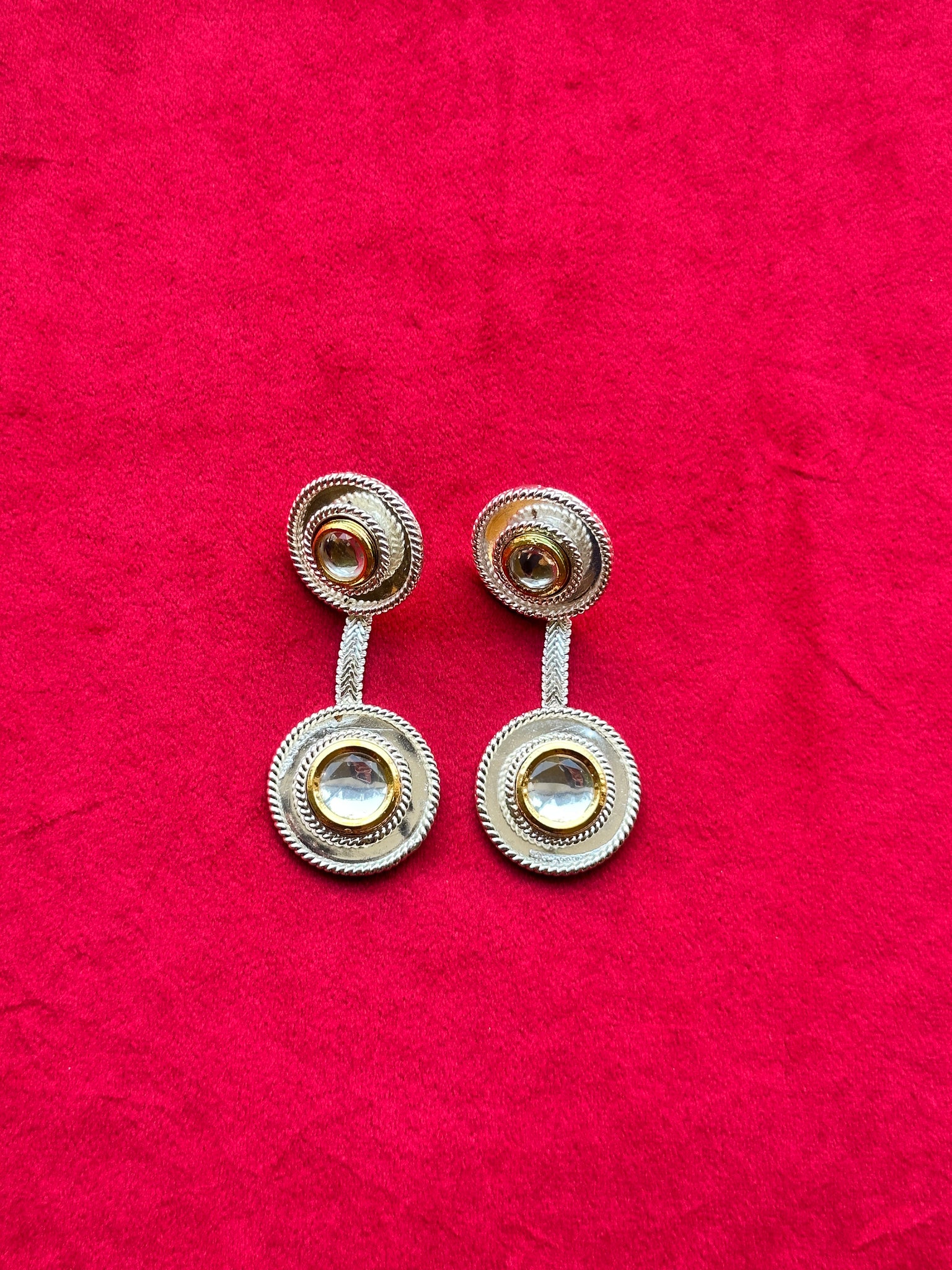 Polki 2 Dot Stud Silver