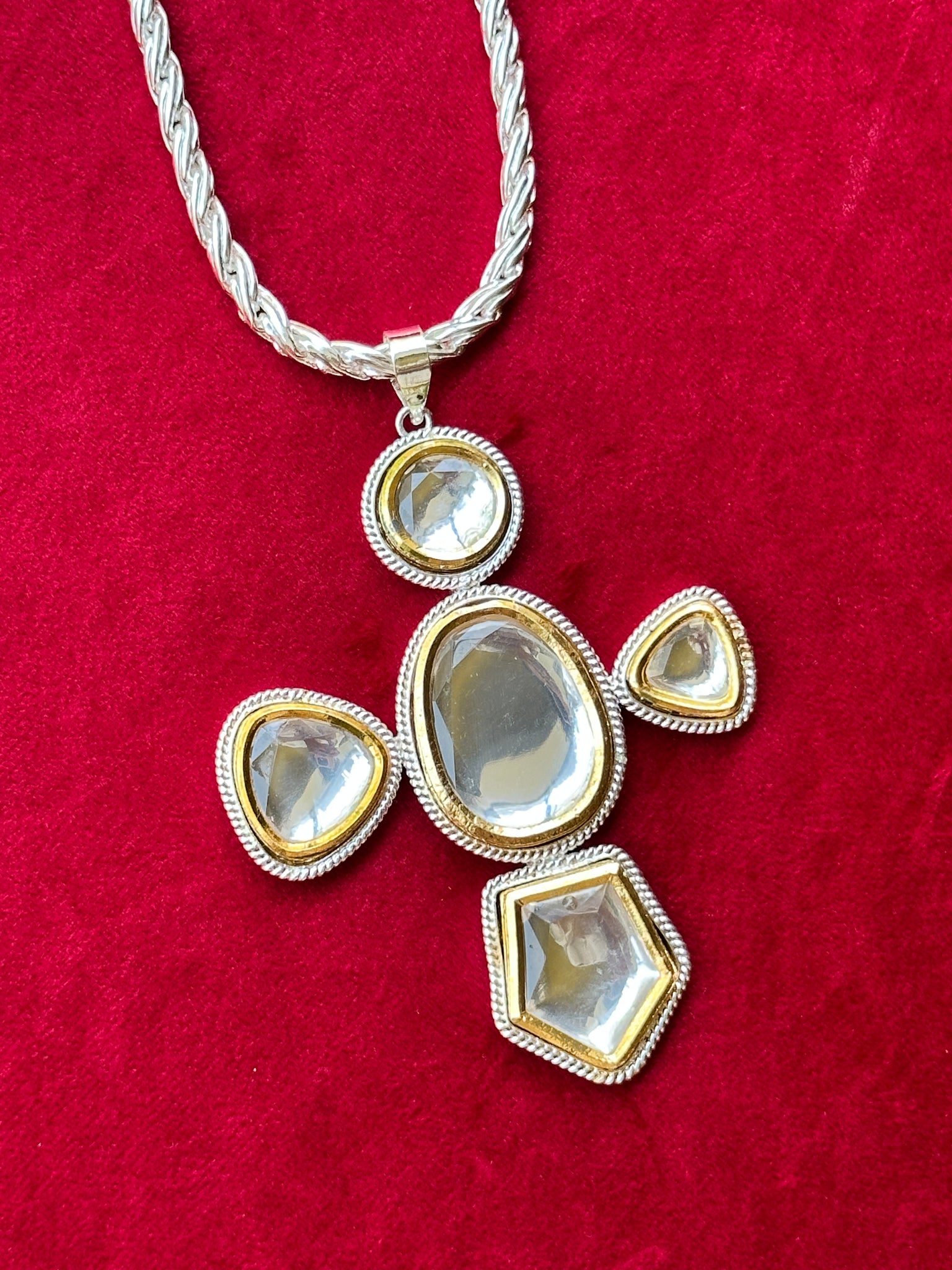 Gold & Silver Polki Church Necklace