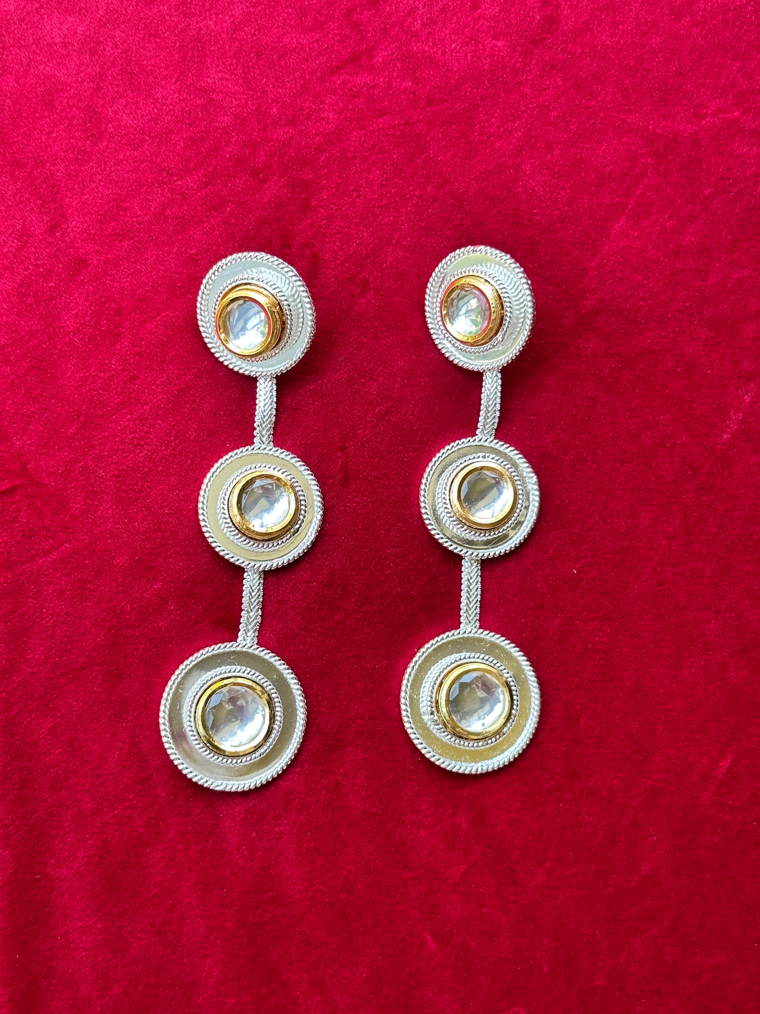 Polki Three Dot Earrings