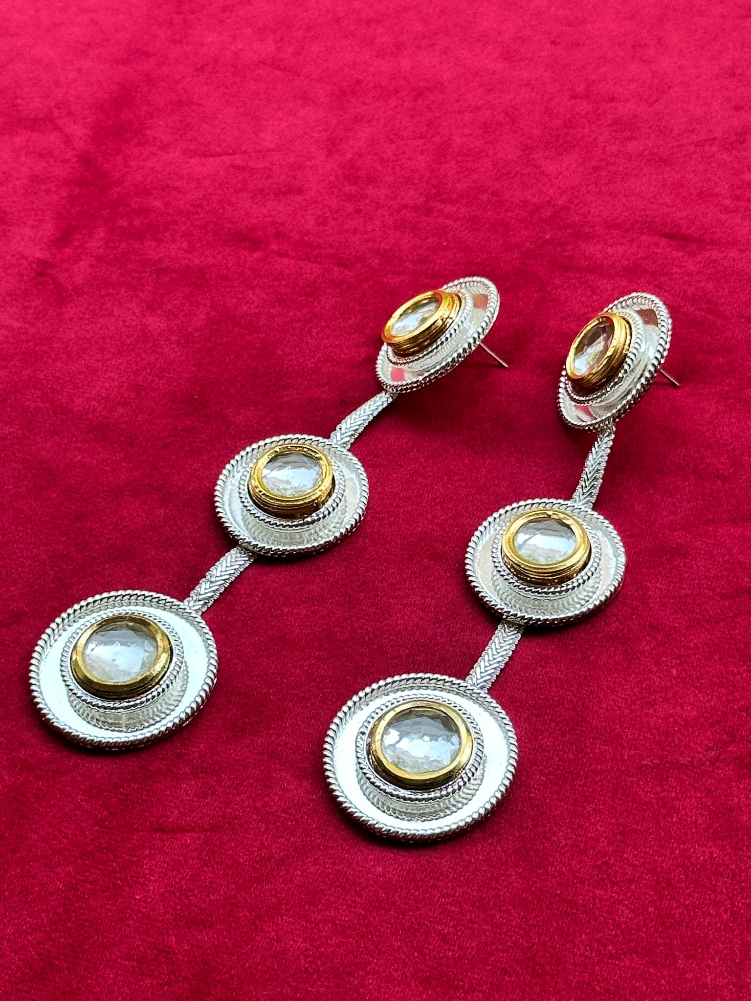 Polki Three Dot Earrings