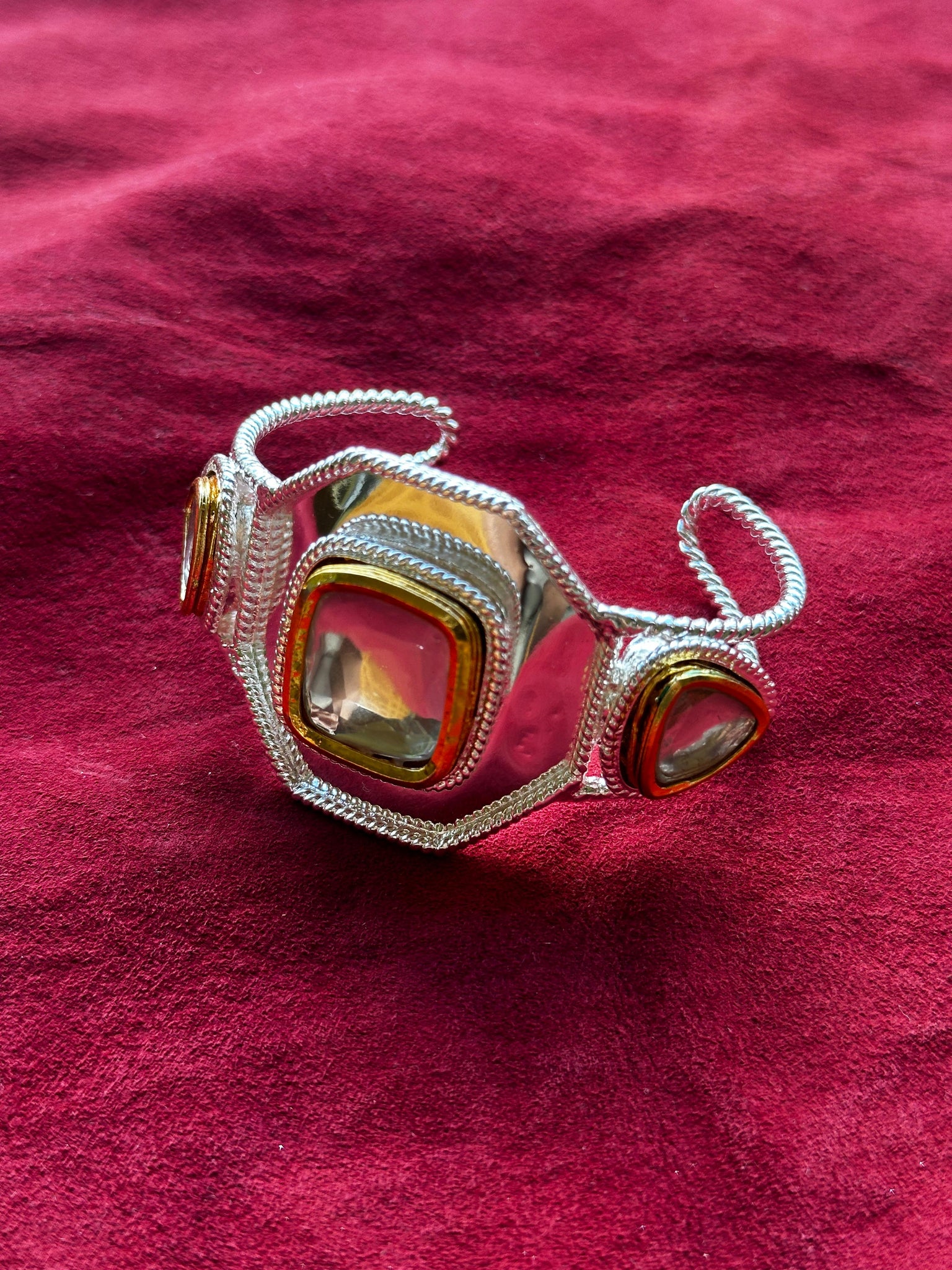 Polki Hexagon Handcuff Silver