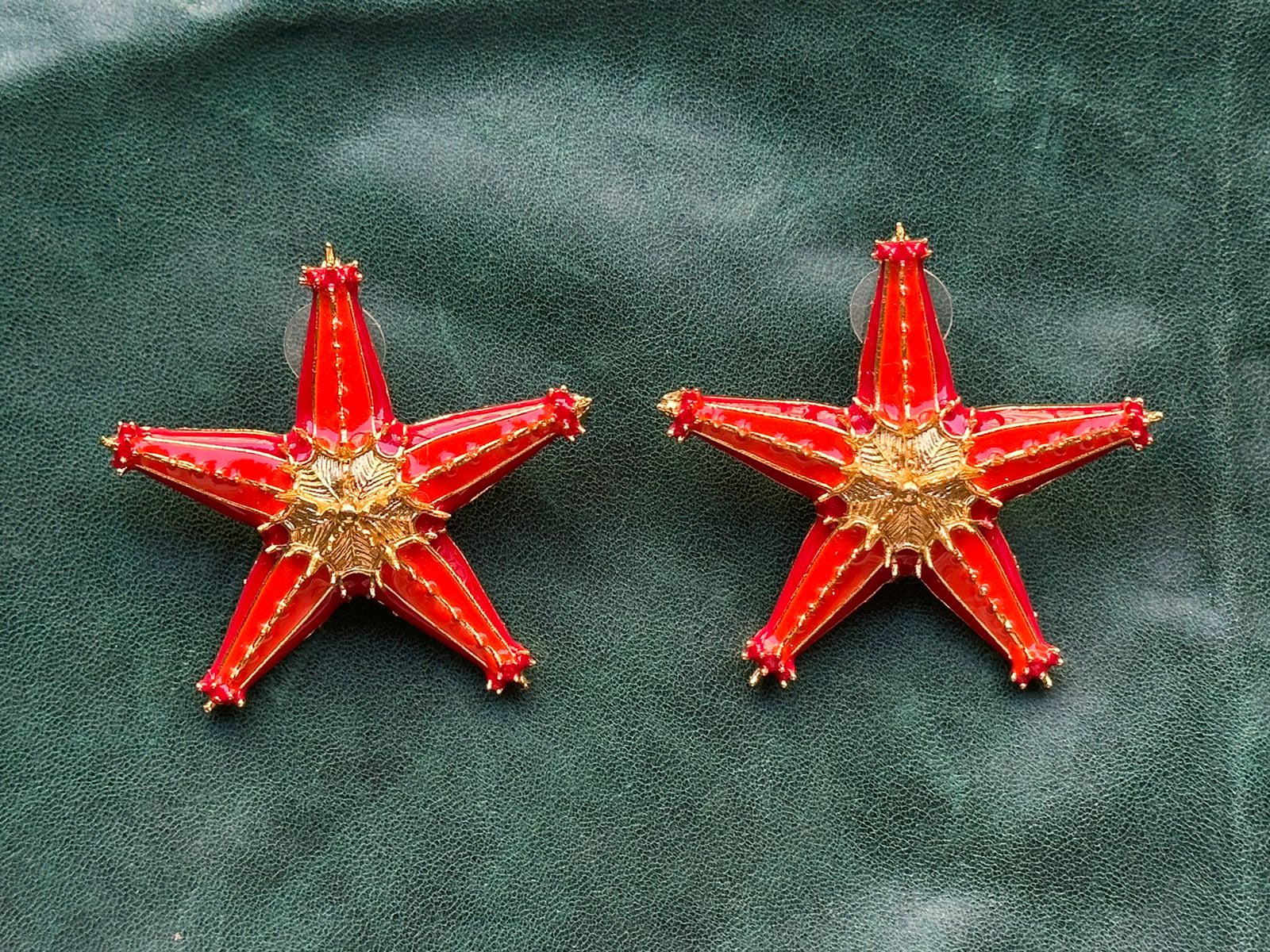 Glossy Red & Orange Starfish Earrings