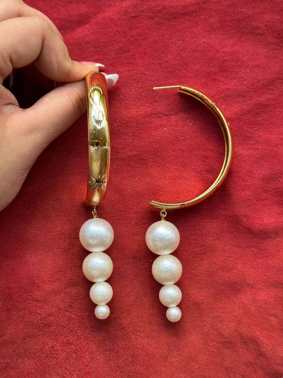Signature Valliyan Half Hoops With Pearl Drops