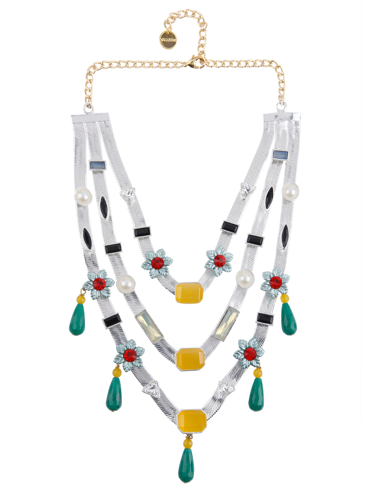 Three Layered Floral Candy Necklace with Drops (Silver)