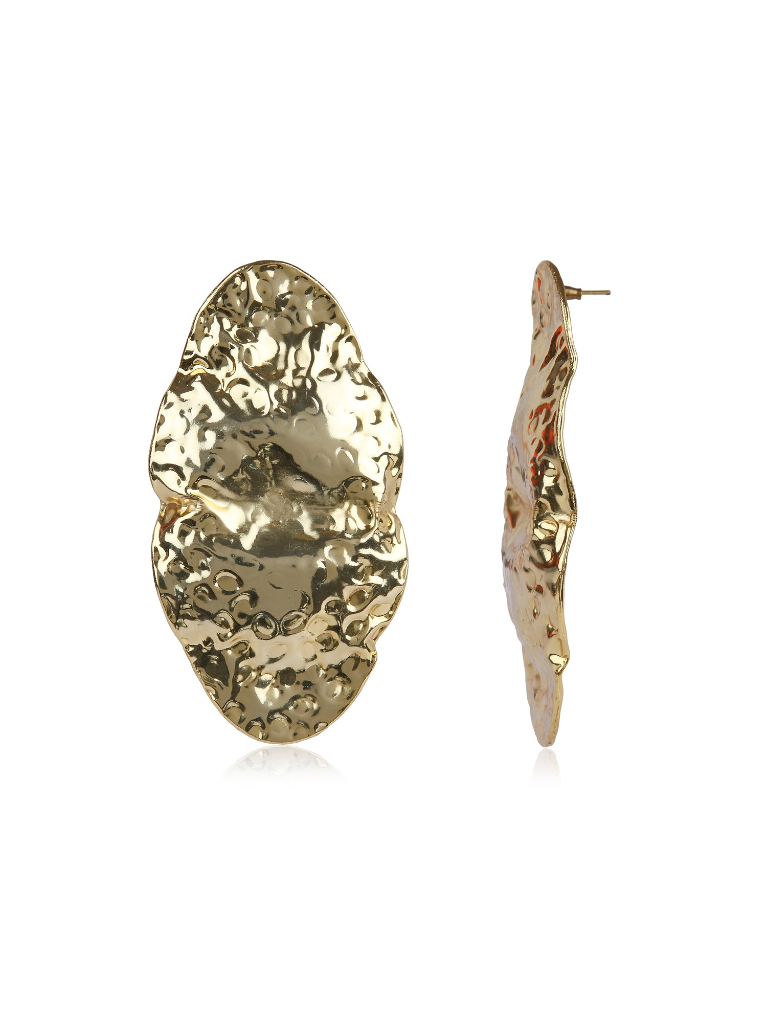 Beaten Metal Oval Earrings (Gold)