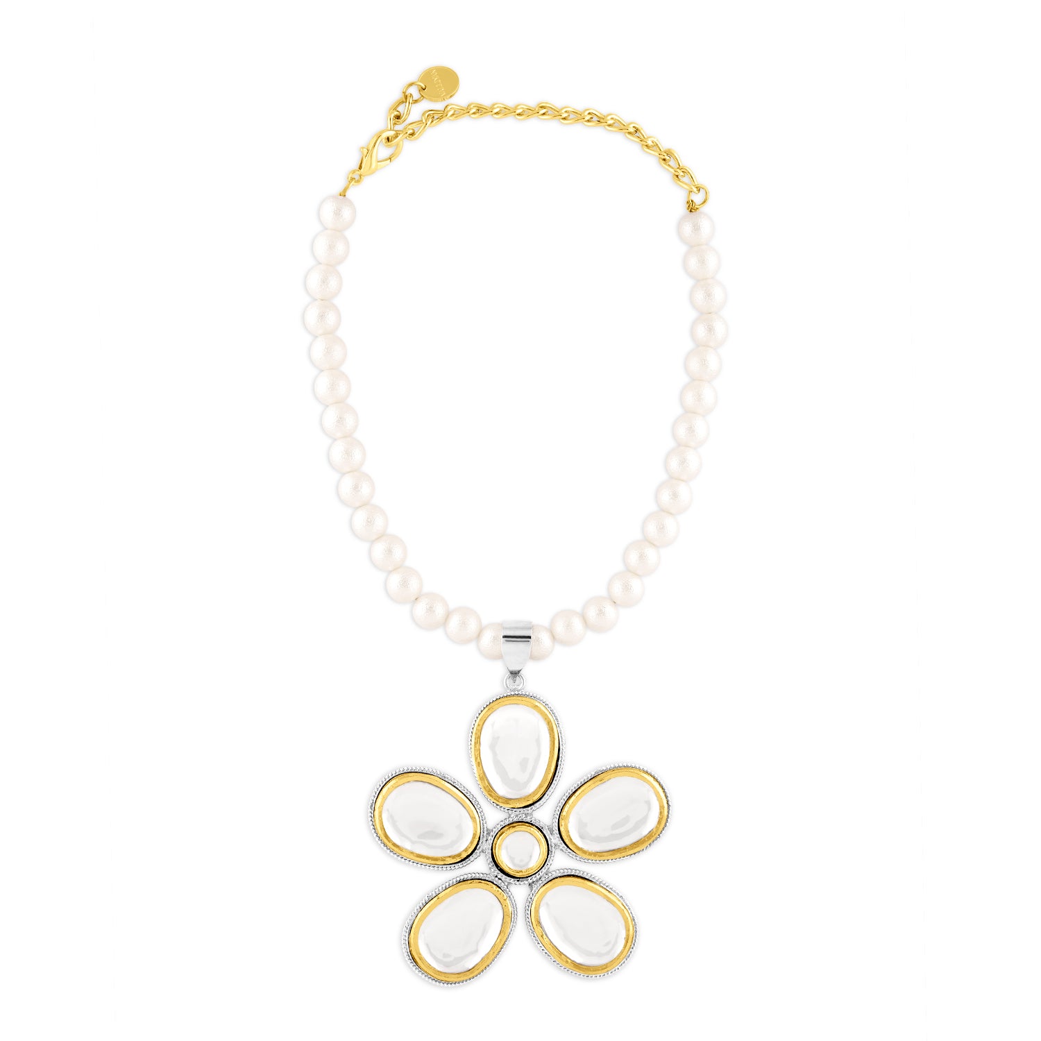 Gold & Silver Polki Flower Necklace