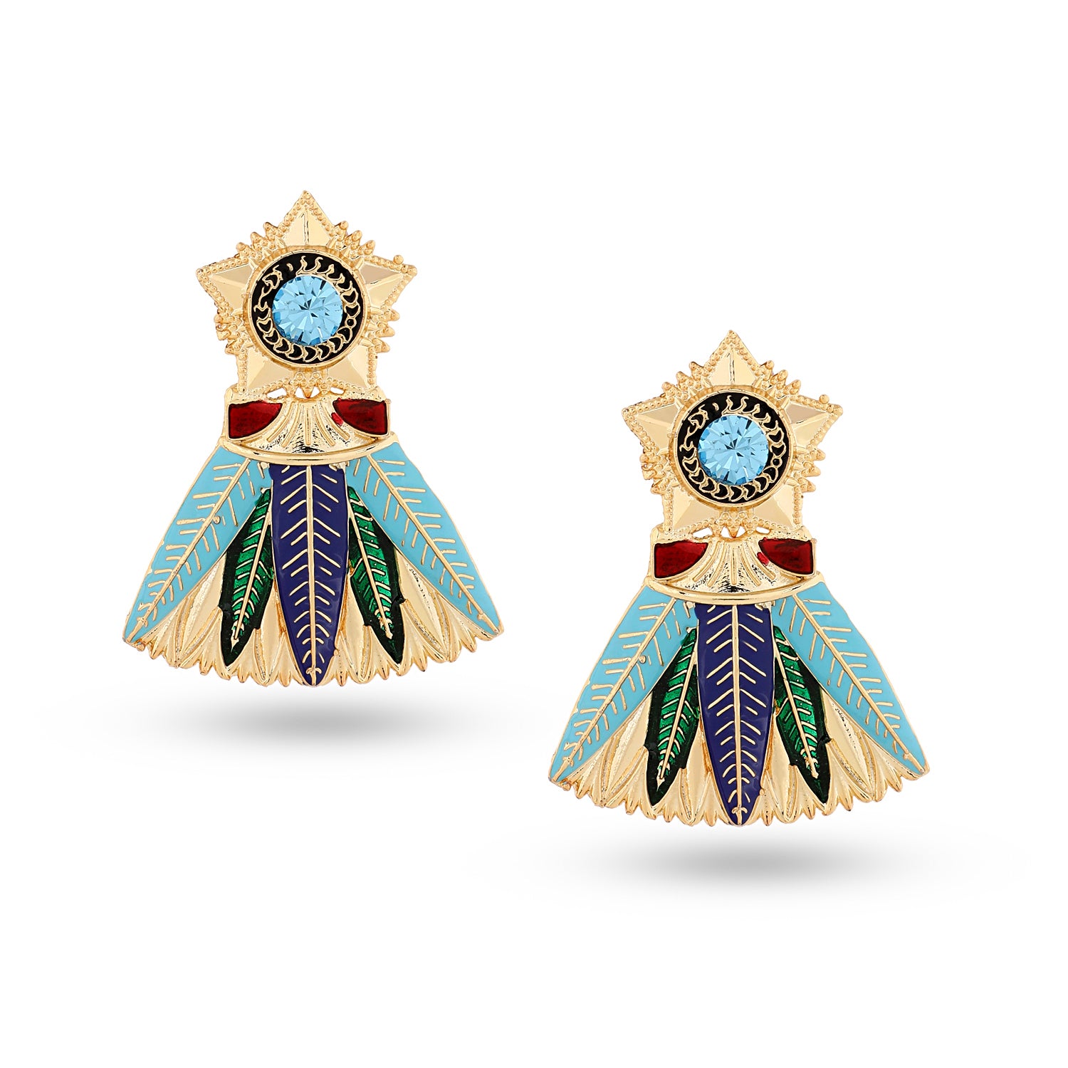 Blue Leafy Studded Earrings