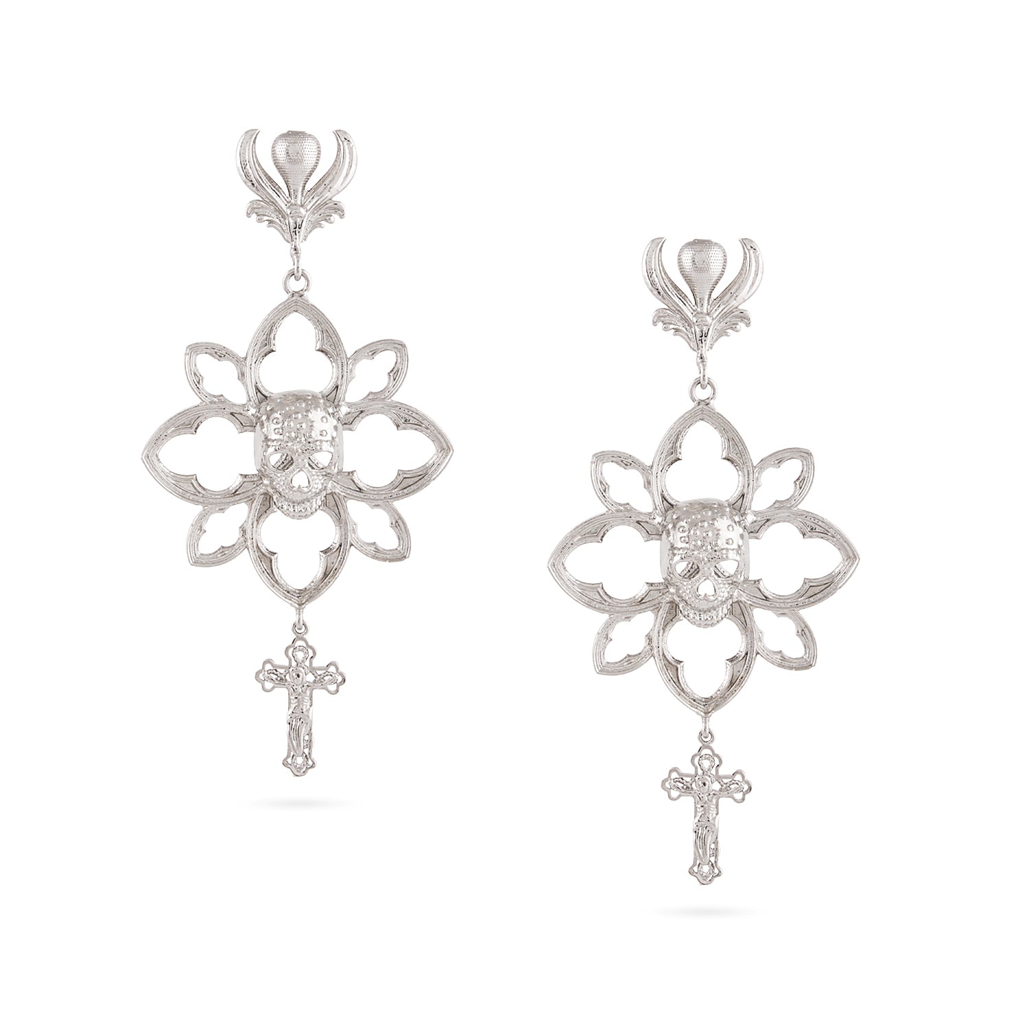 Skull Floral Earrings(Silver)