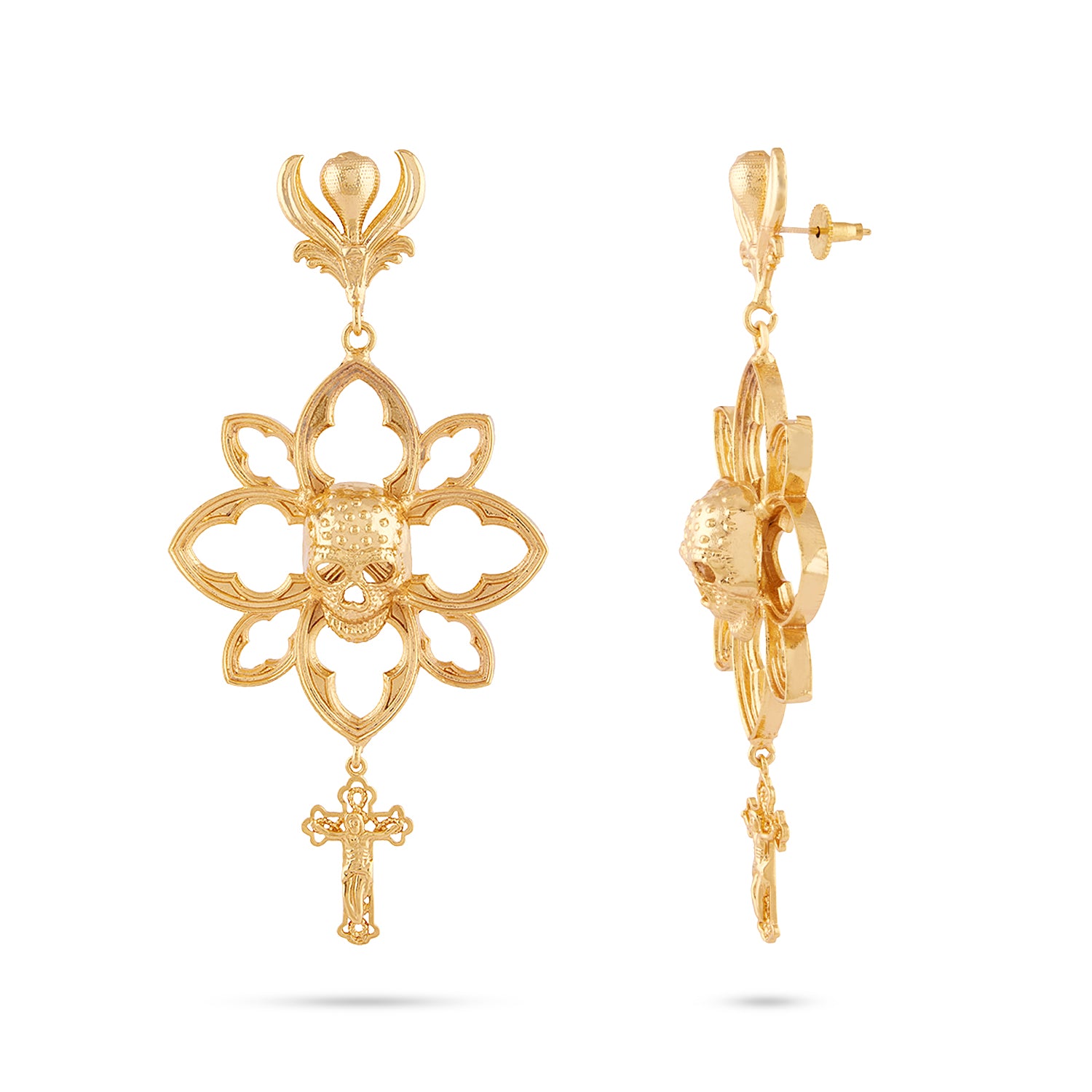 Skull Floral Earrings (Gold)