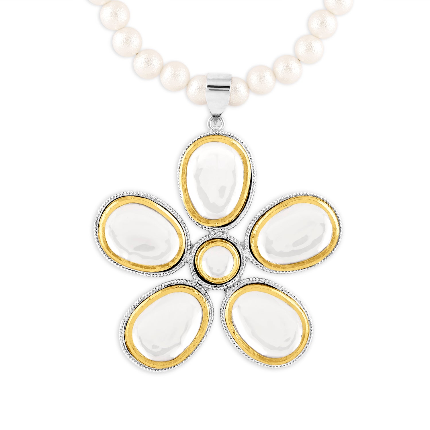 Gold & Silver Polki Flower Necklace