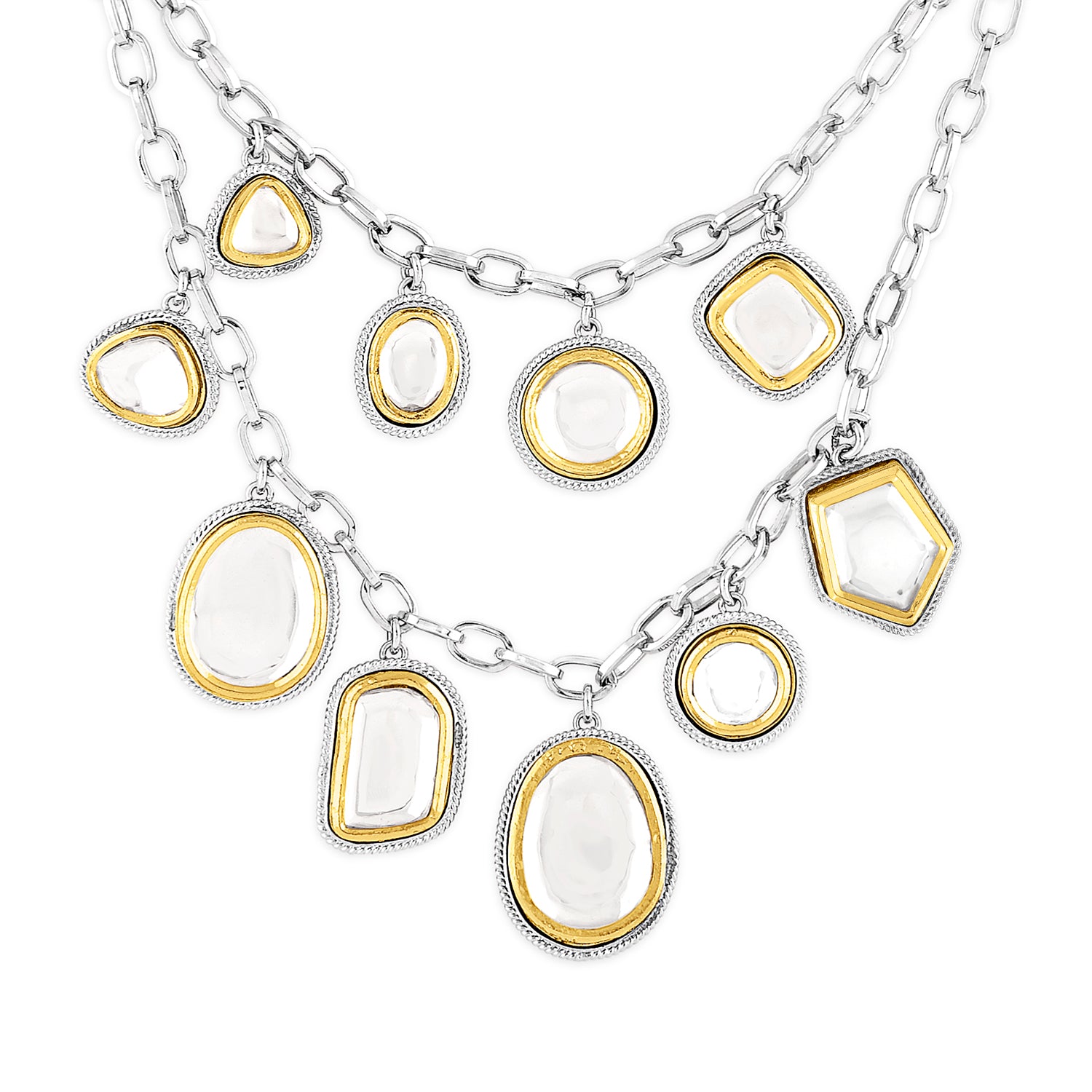 Gold & Silver Polki Charm Necklace