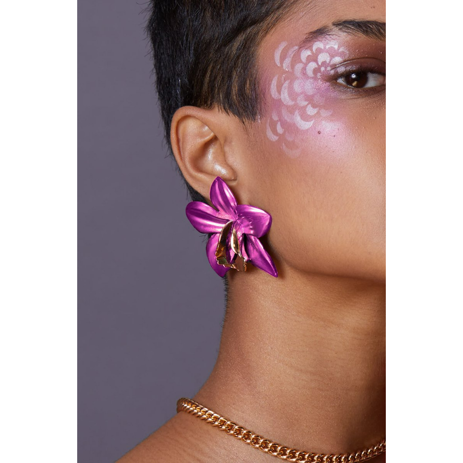 Dark Purple Metallic Orchid Earrings
