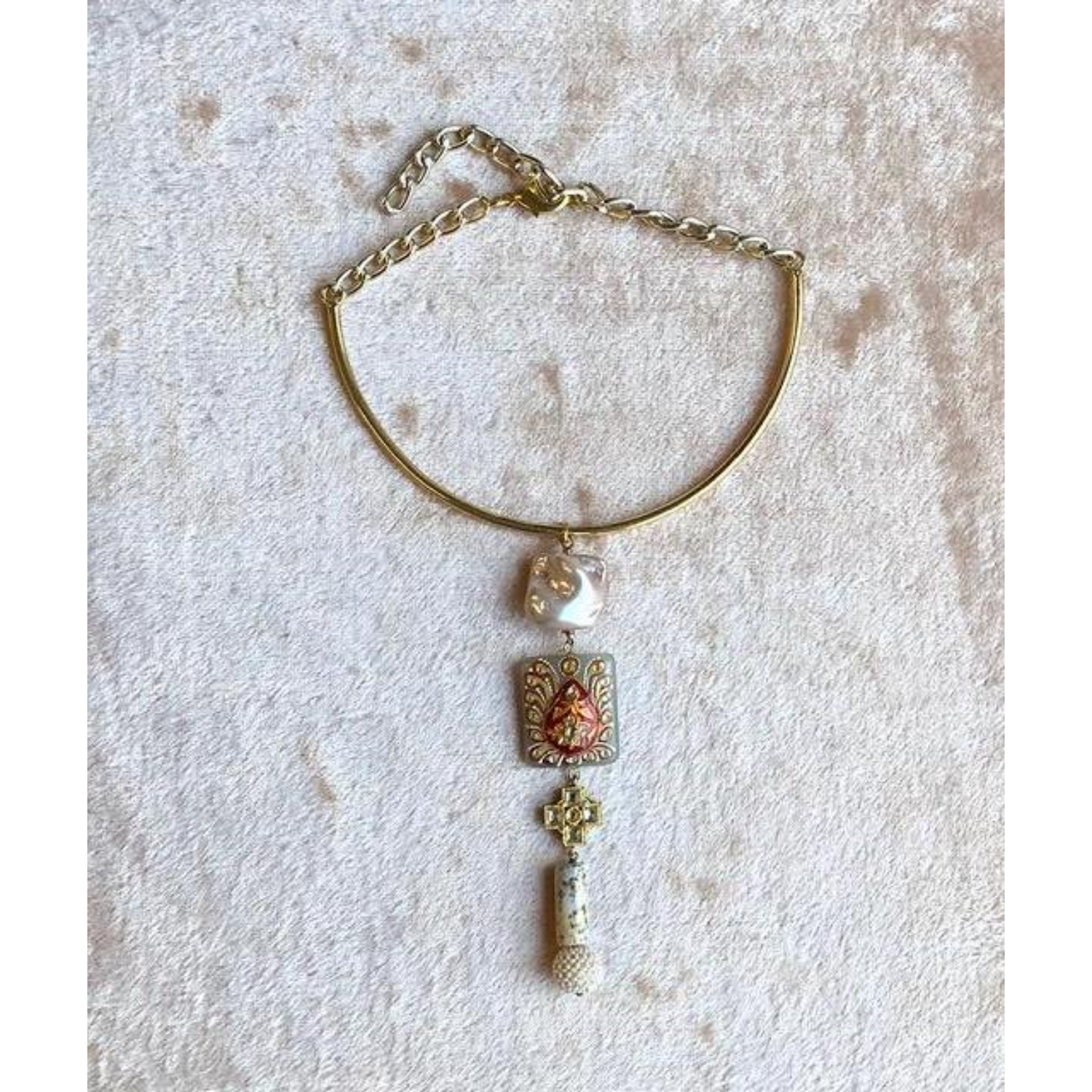 Indian Modern Pendant White Stone Studded Plus Dangling Neckpiece