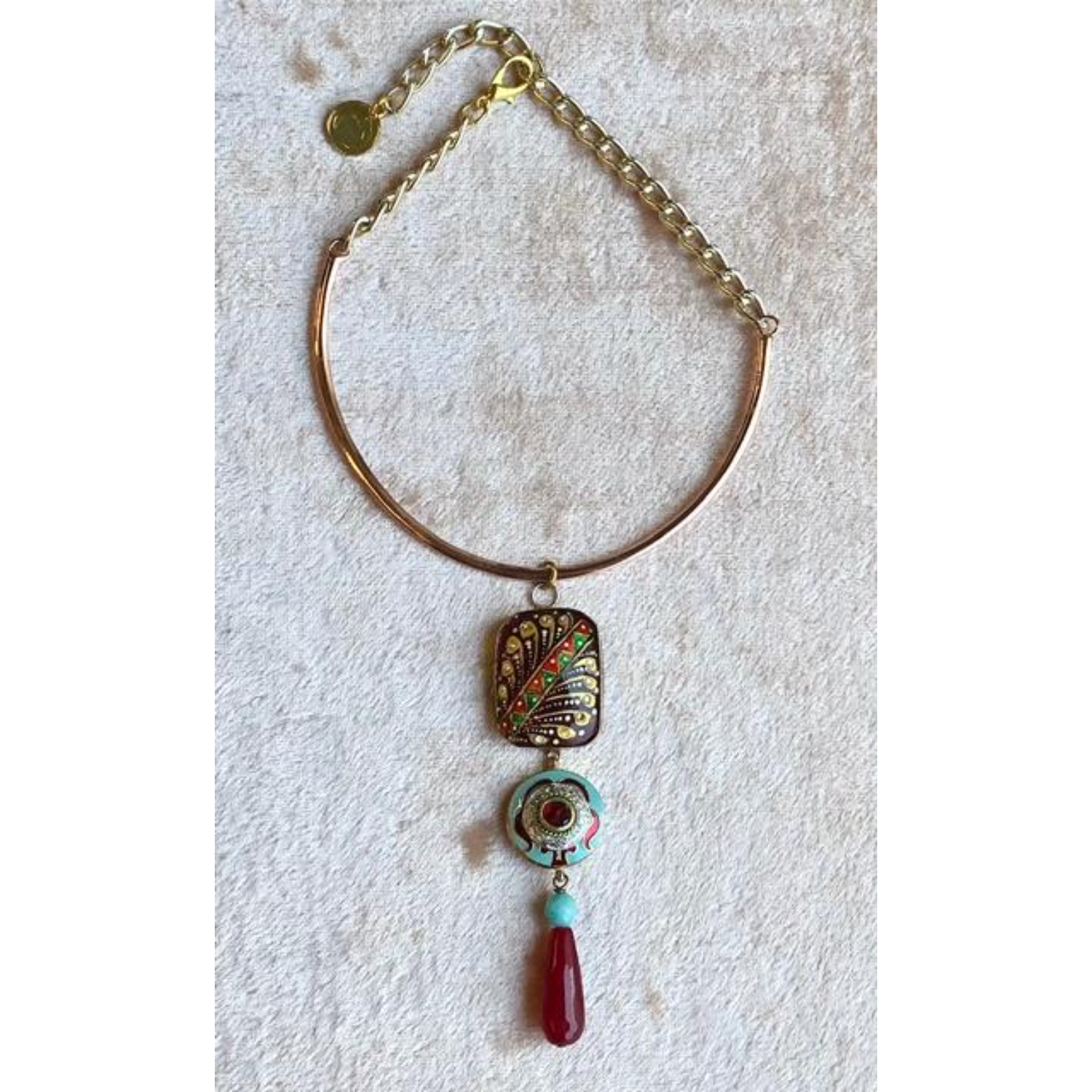 Indian Modern Pendant Maroon with Glass Dangling Neckpiece