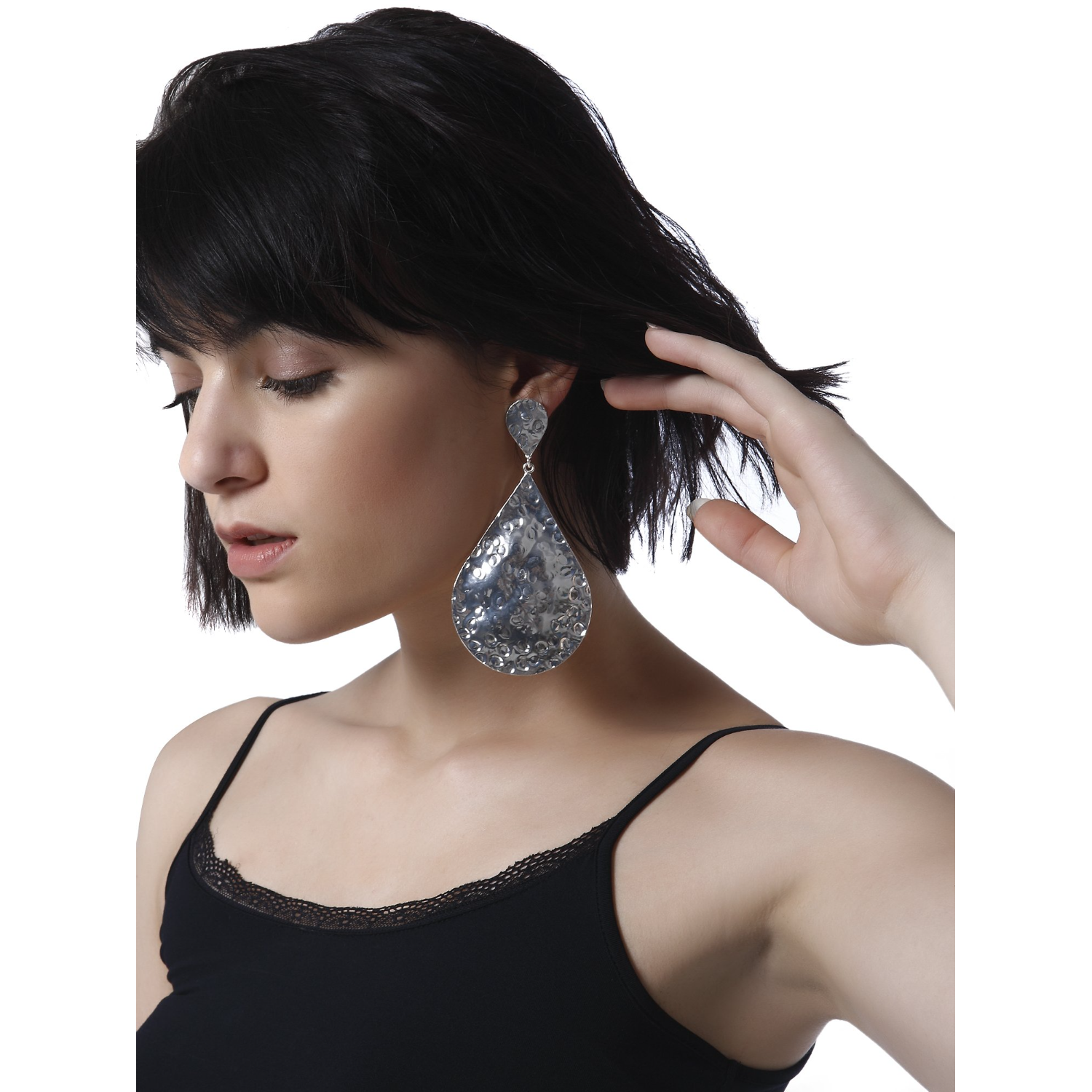 Beaten Metal Teardrop Earrings (Silver)
