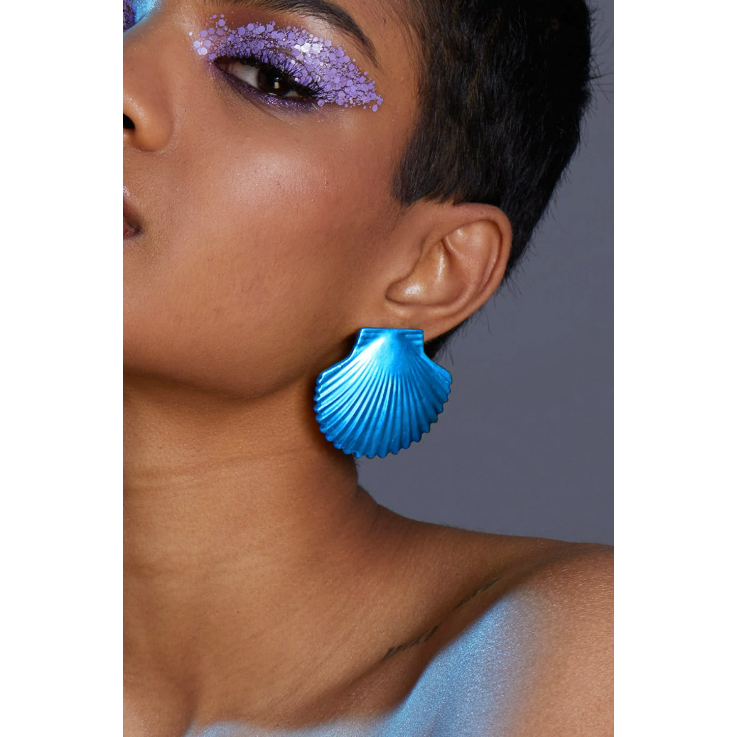 Blue Metallic Shell Earrings