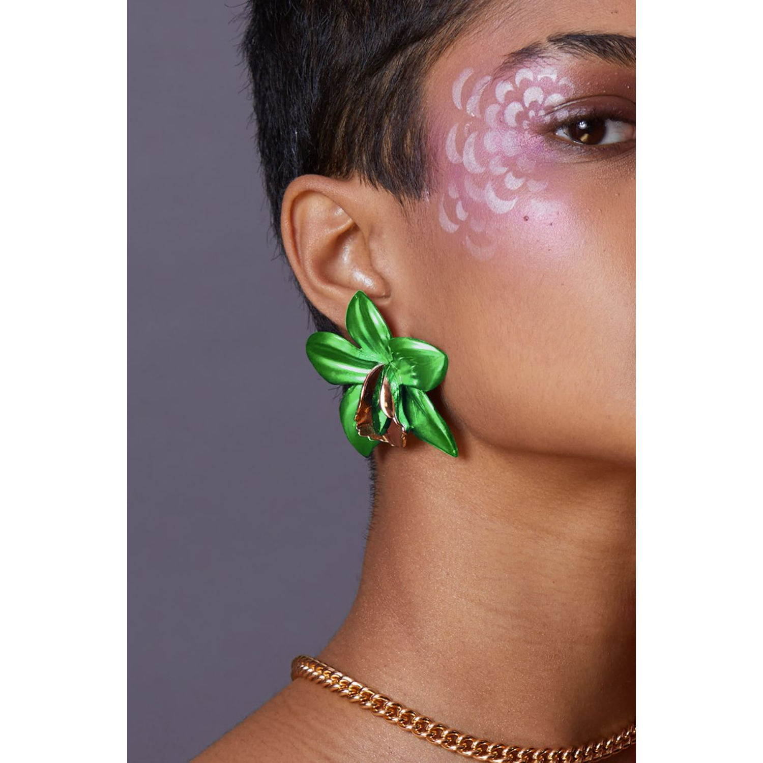 Green Metallic Orchid Earrings