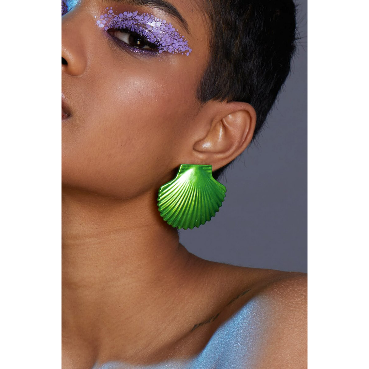 Green Metallic Shell Earrings