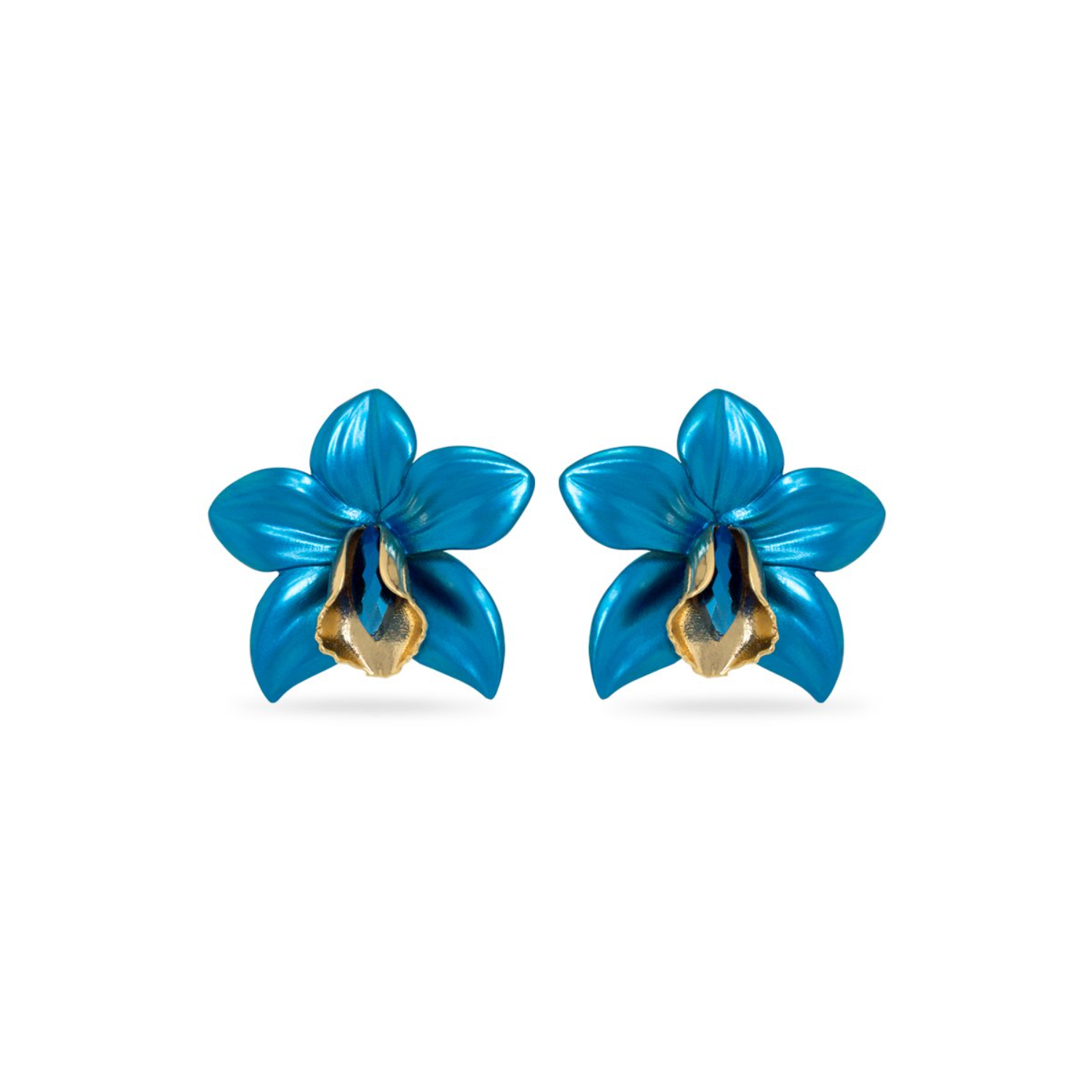 Blue Metallic Orchid Earrings