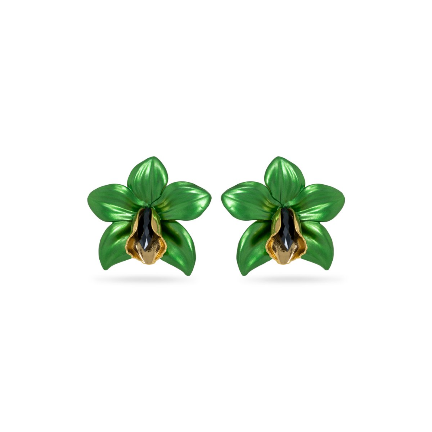 Green Metallic Orchid Earrings