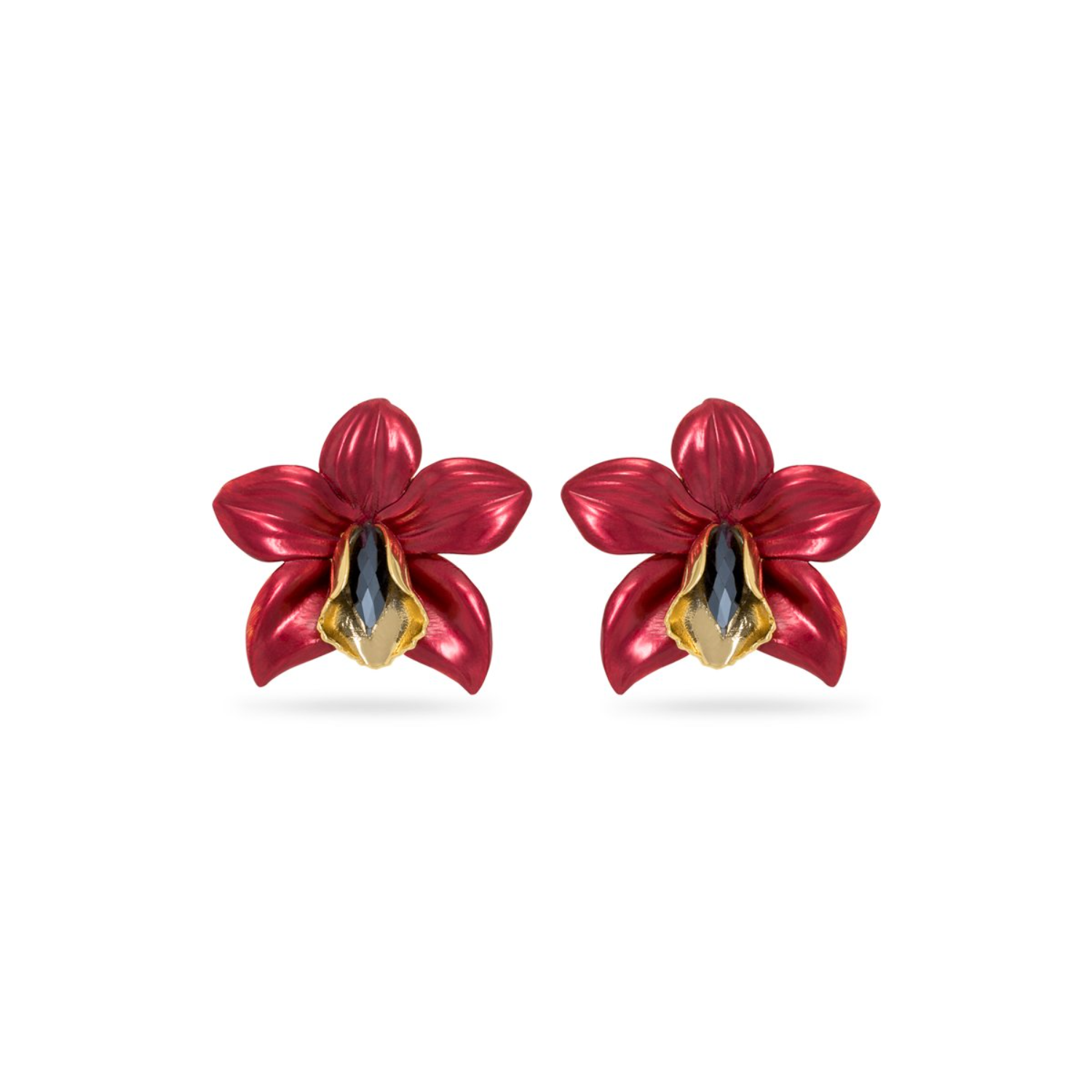 Red Metallic Orchid Earrings