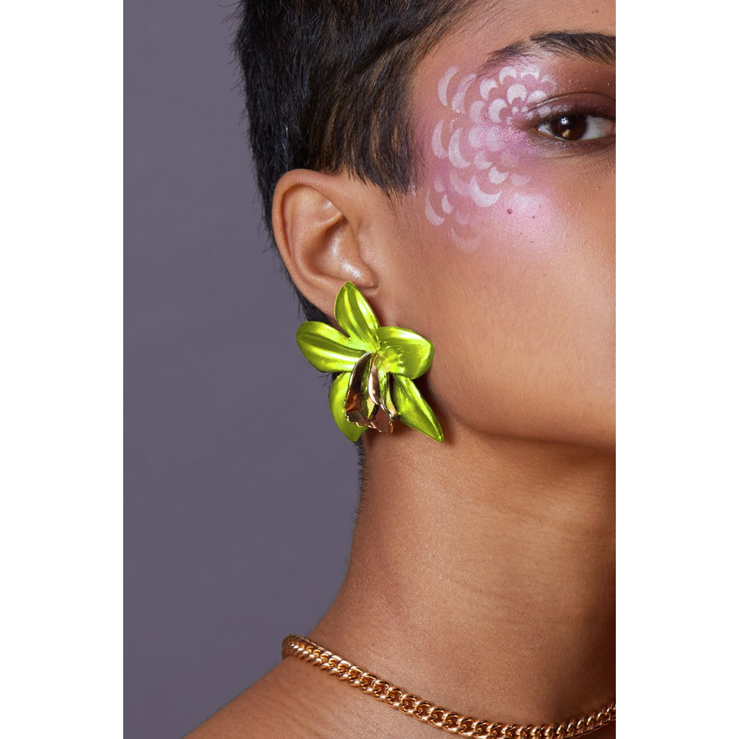 Lime Green Metallic Orchid Earrings