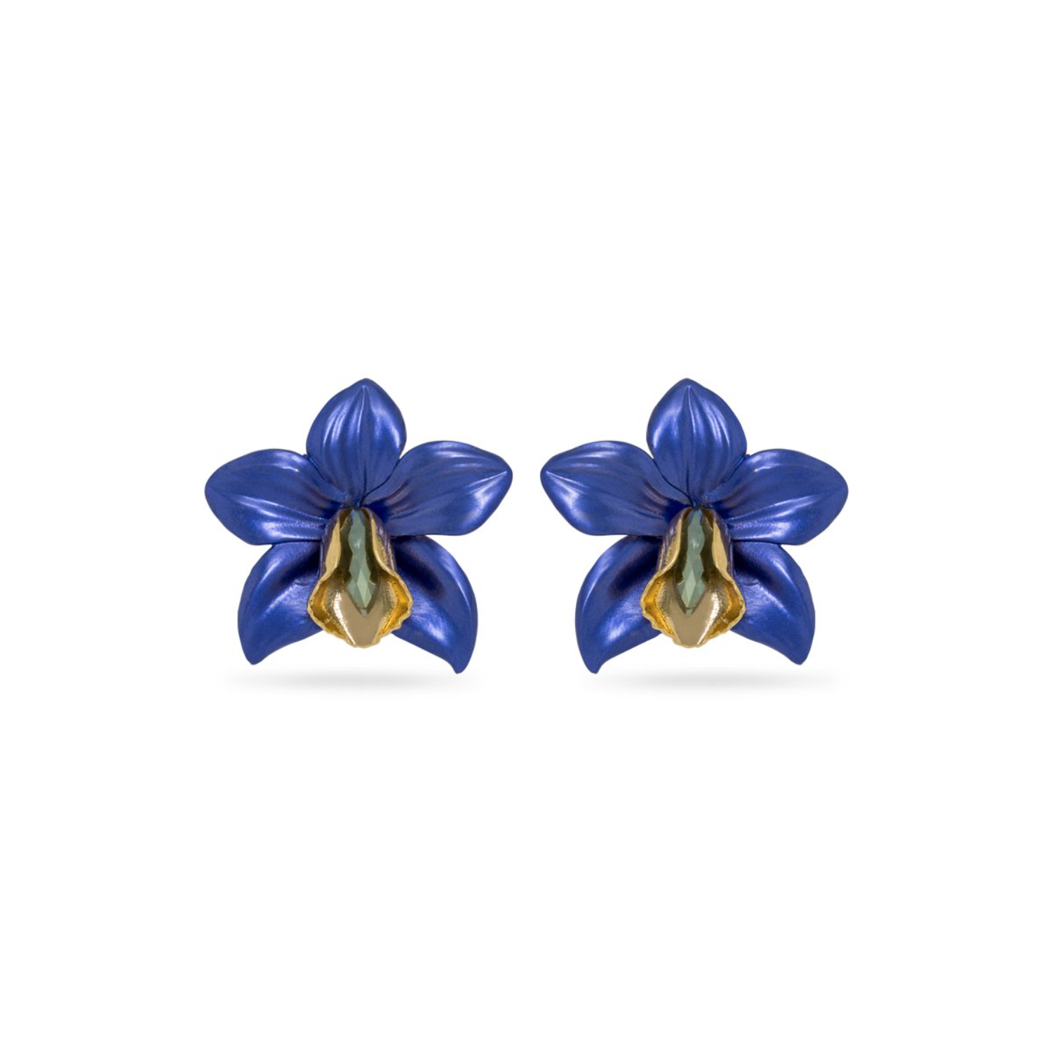 Royal Blue Metallic Orchid Earrings