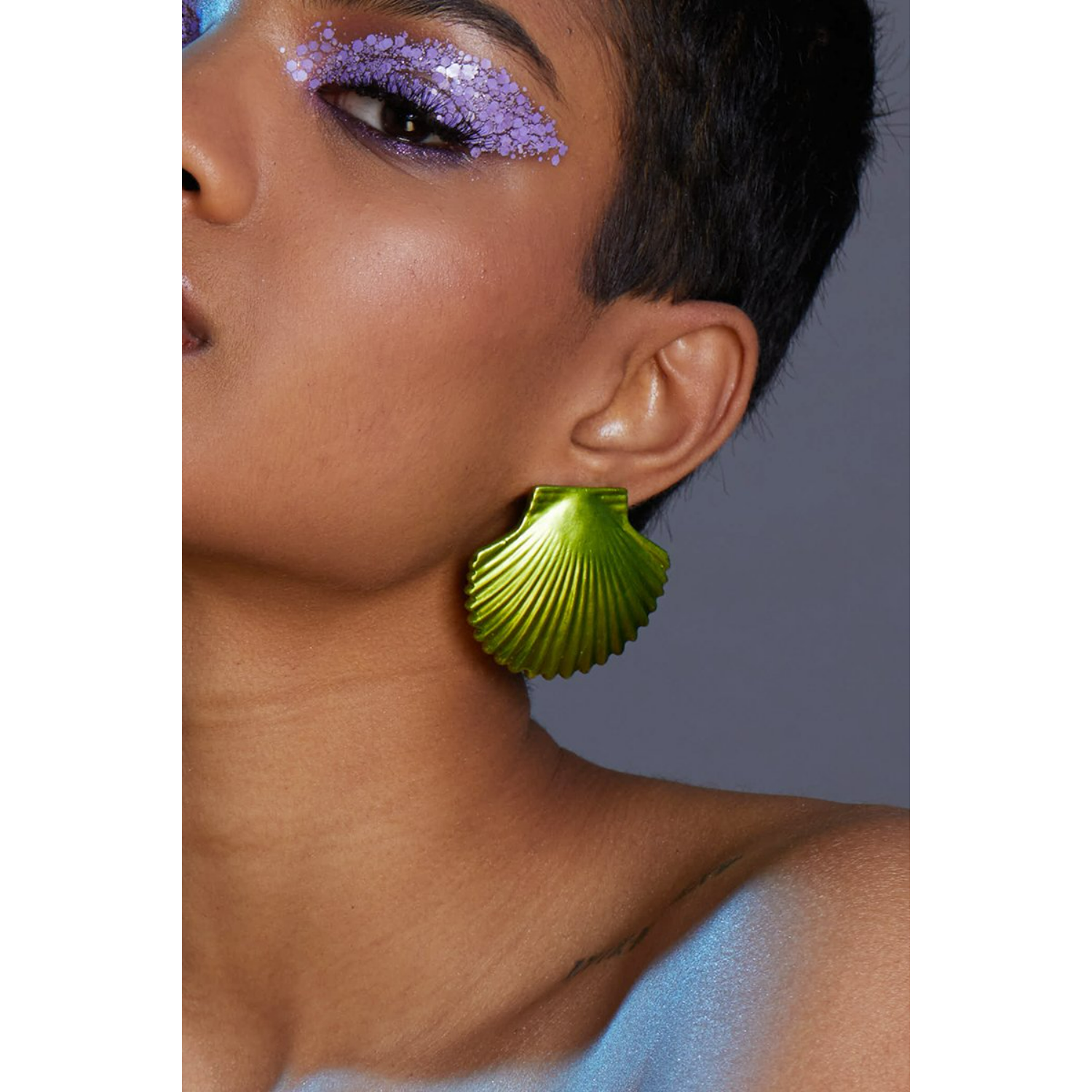 Lime Green Metallic Shell Earrings