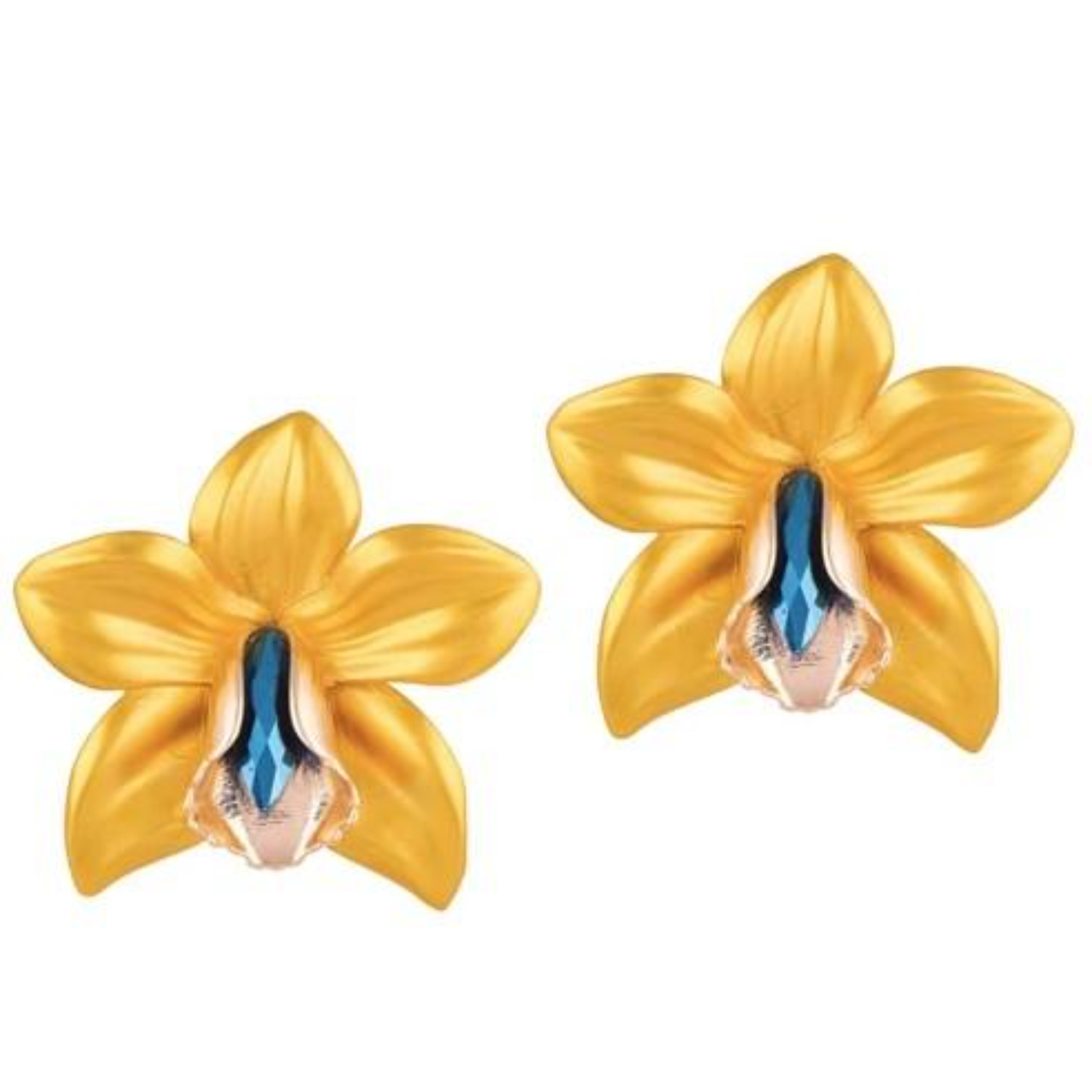 Yellow Metallic Orchid Earrings