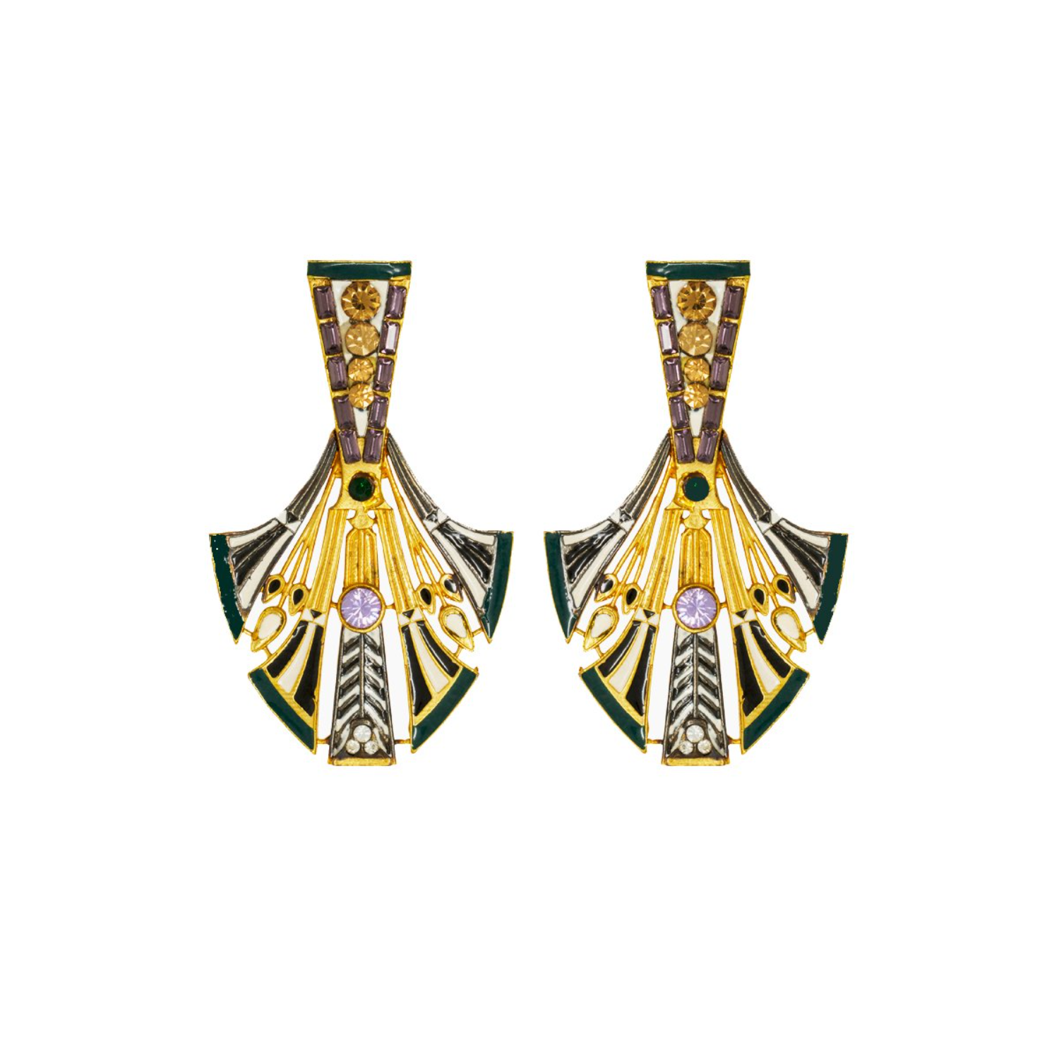 Green Egyptian Feather Earrings