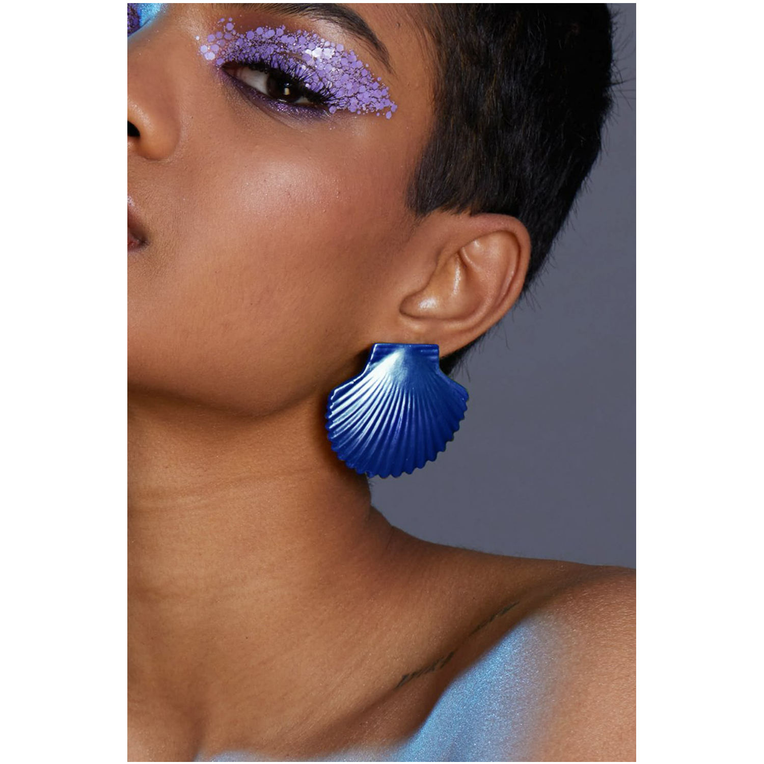 Royal Blue Metallic Shell Earrings