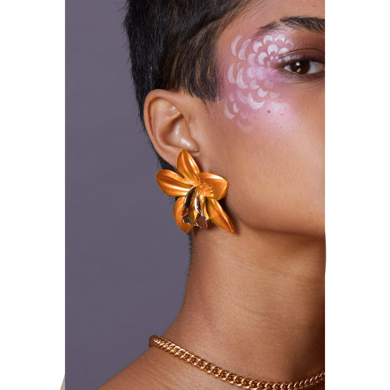 Orange Metallic Orchid Earrings