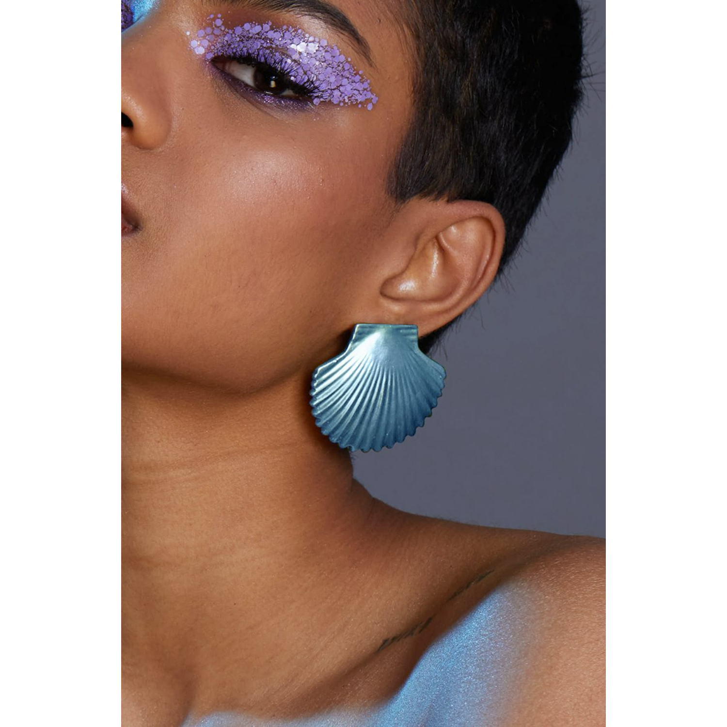 Teal Blue Metallic Shell Earrings