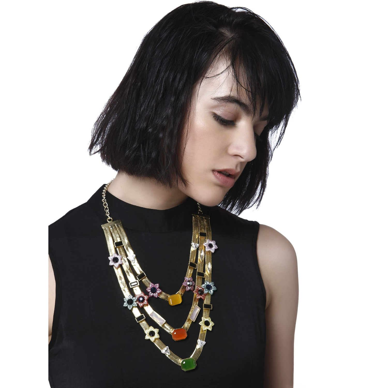 Three Layered Floral Candy Necklace (Gold)