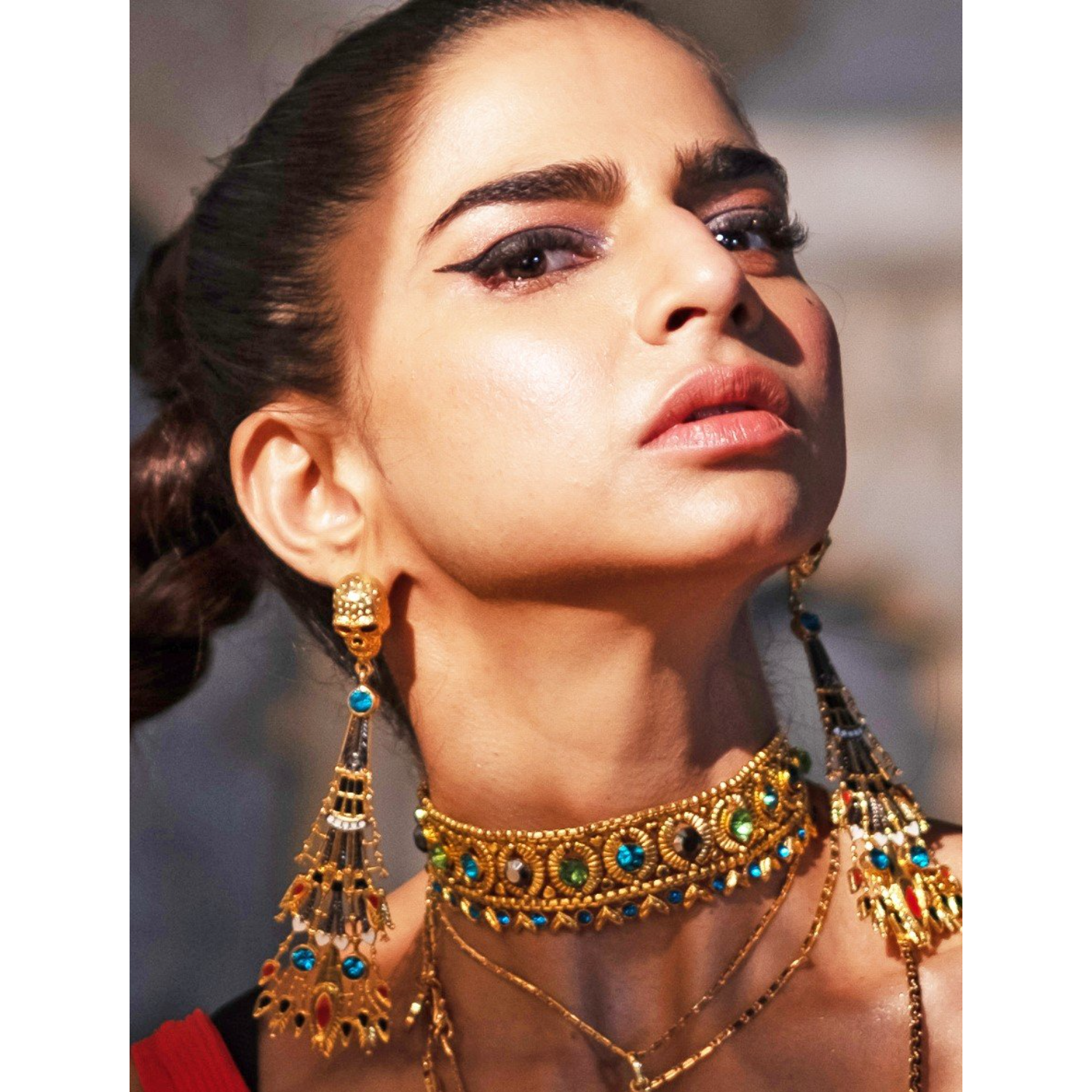 Red Skull Nefertiti Earrings