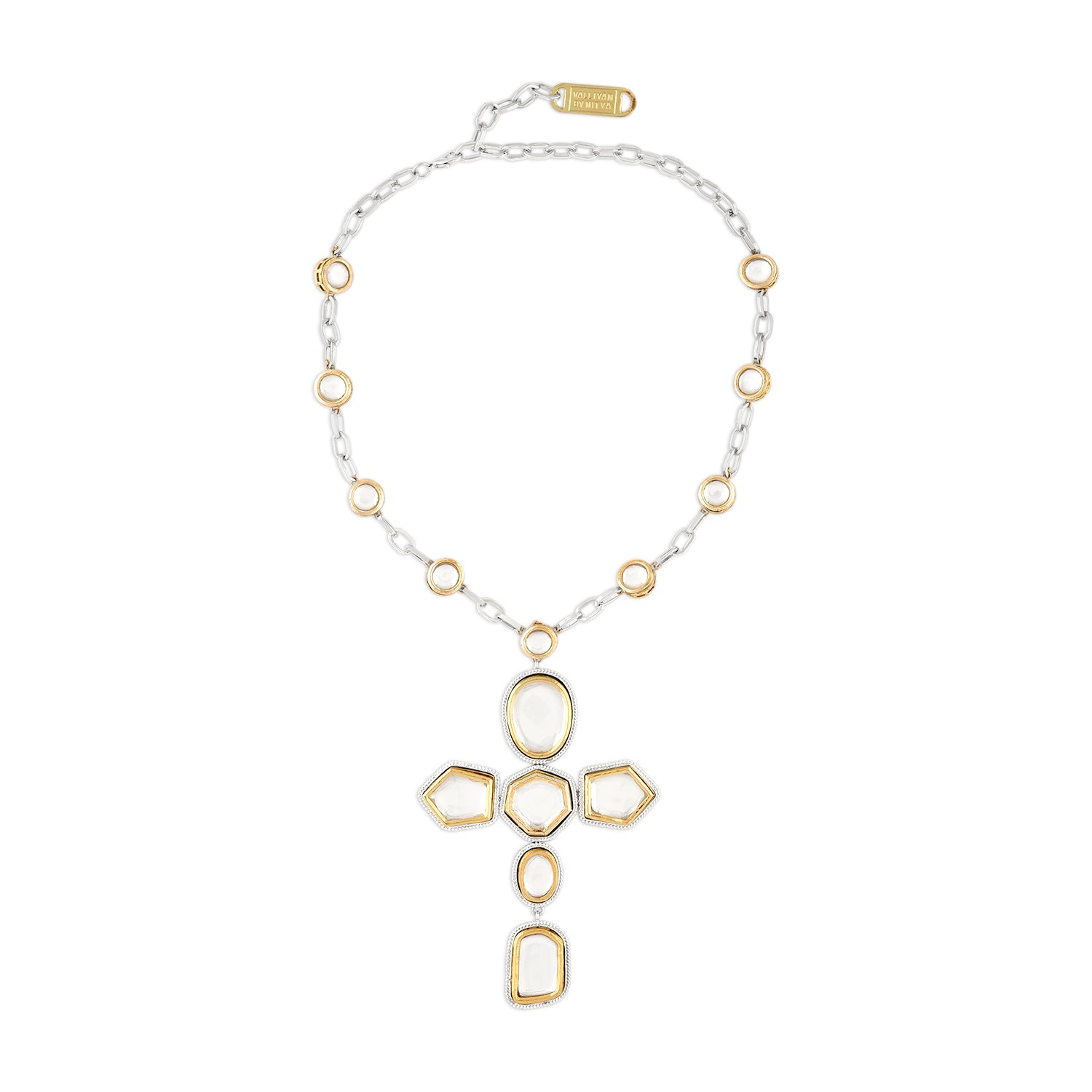 Gold & Silver Polki Cross Necklace