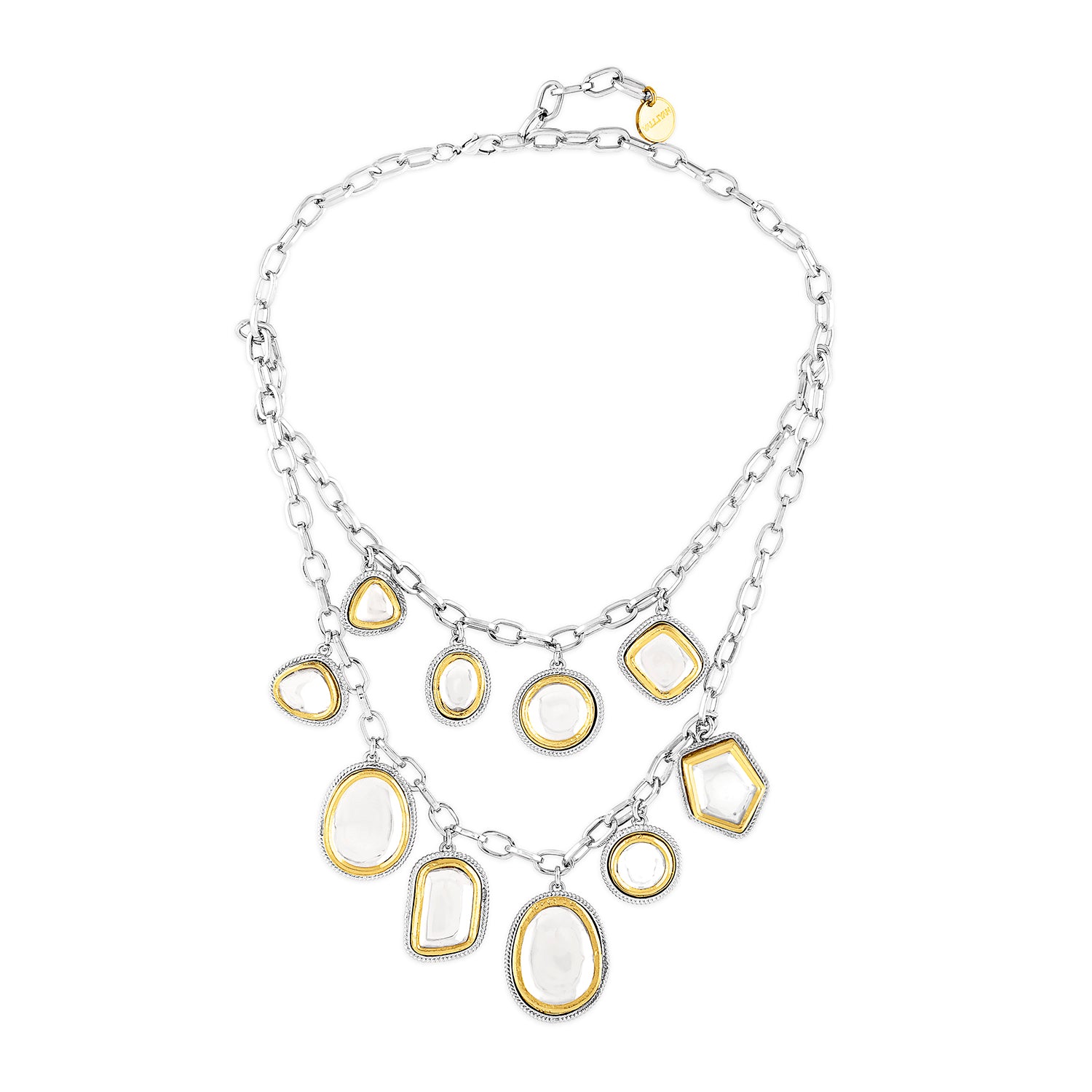 Gold & Silver Polki Charm Necklace