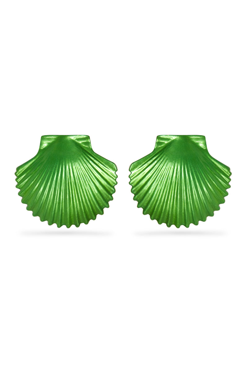 Green Metallic Shell Earrings