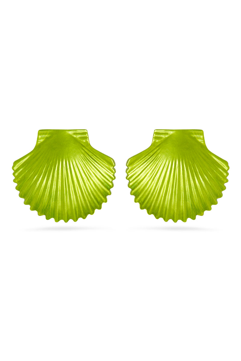 Lime Green Metallic Shell Earrings