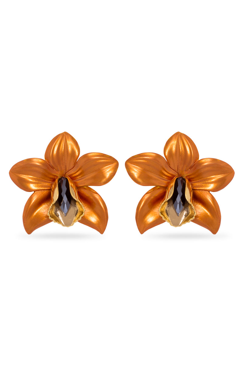 Orange Metallic Orchid Earrings