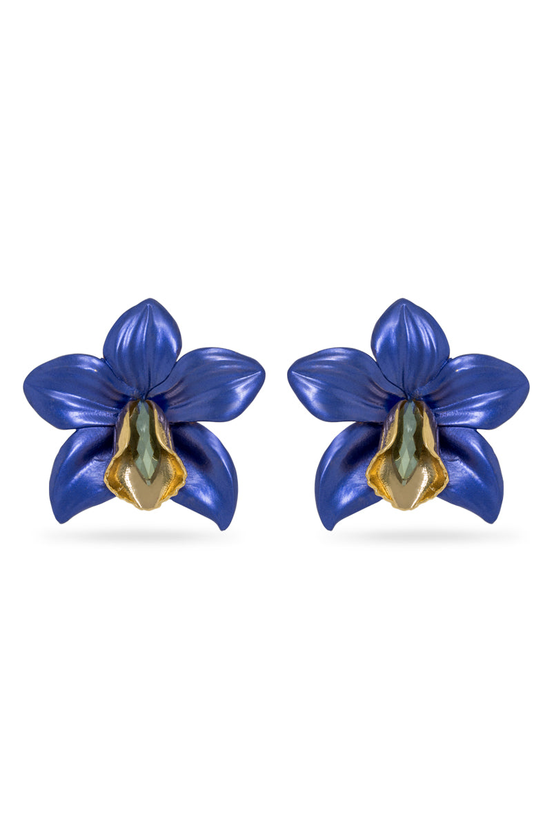 Royal Blue Metallic Orchid Earrings