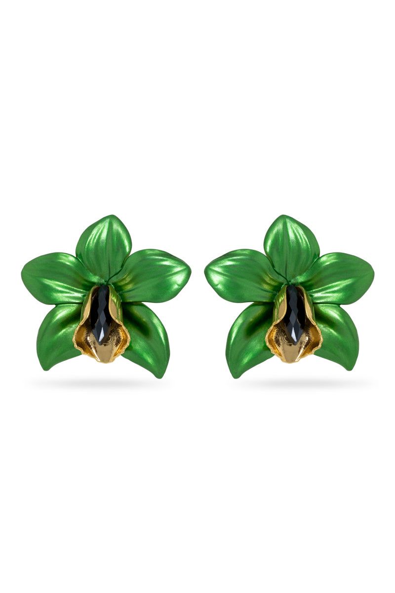 Green Metallic Orchid Earrings