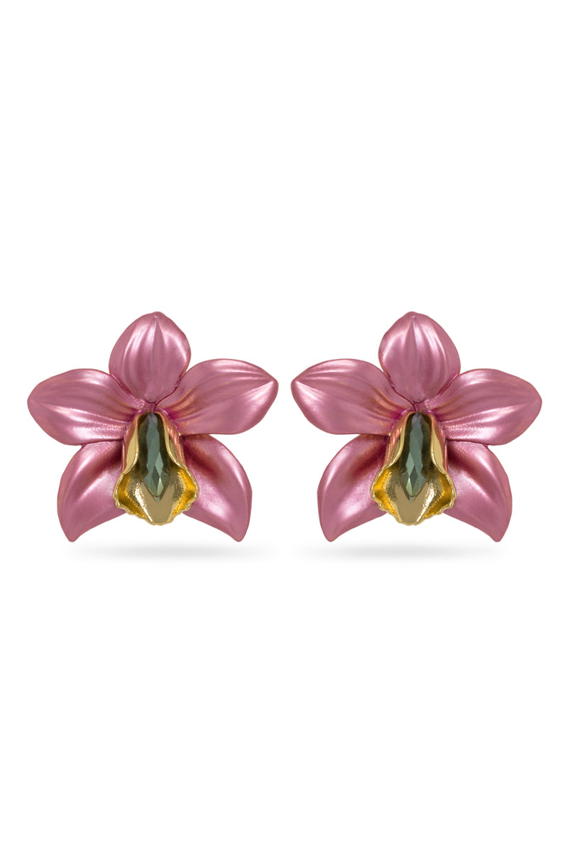 Pink Metallic Orchid Earrings