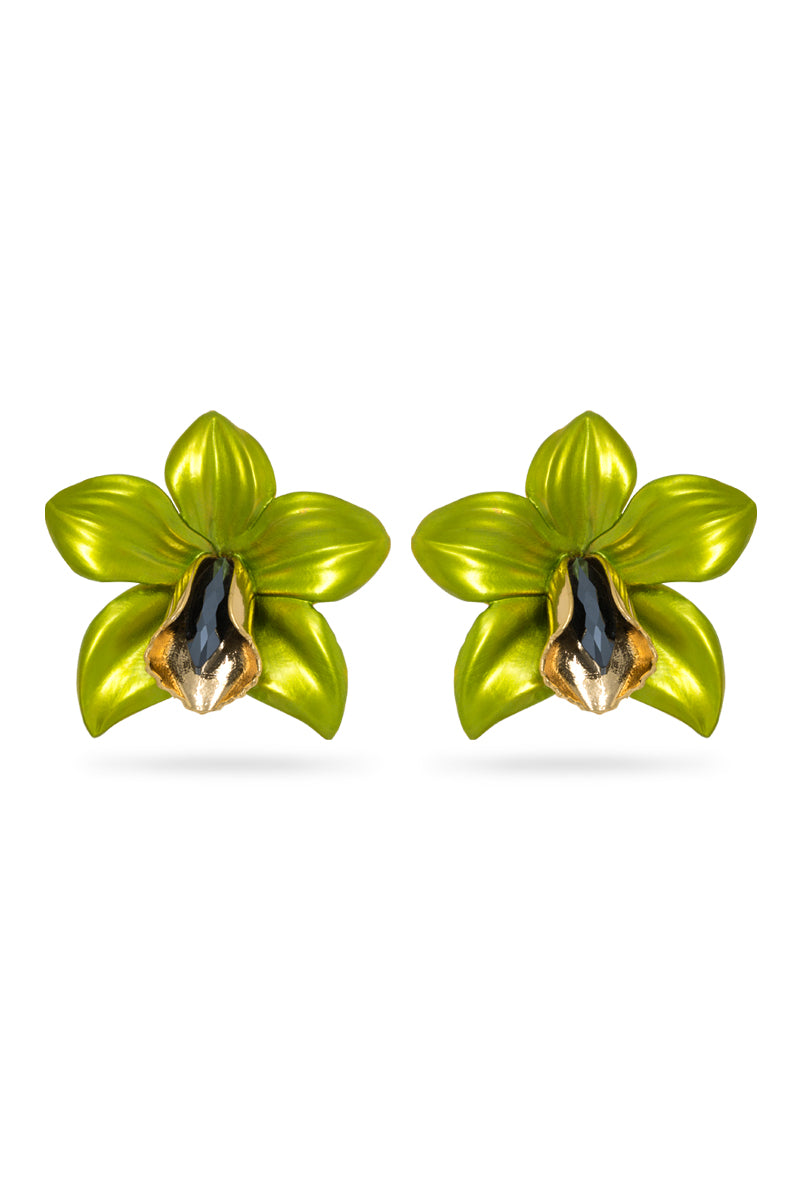 Lime Green Metallic Orchid Earrings