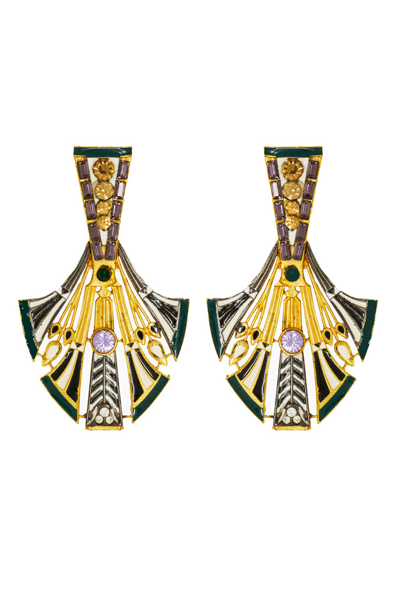 Green Egyptian Feather Earrings