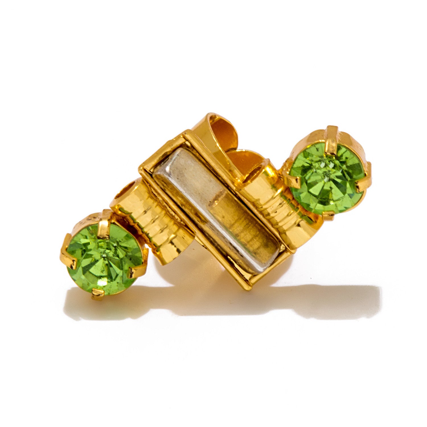Double Lime Green Stone Mid Ring