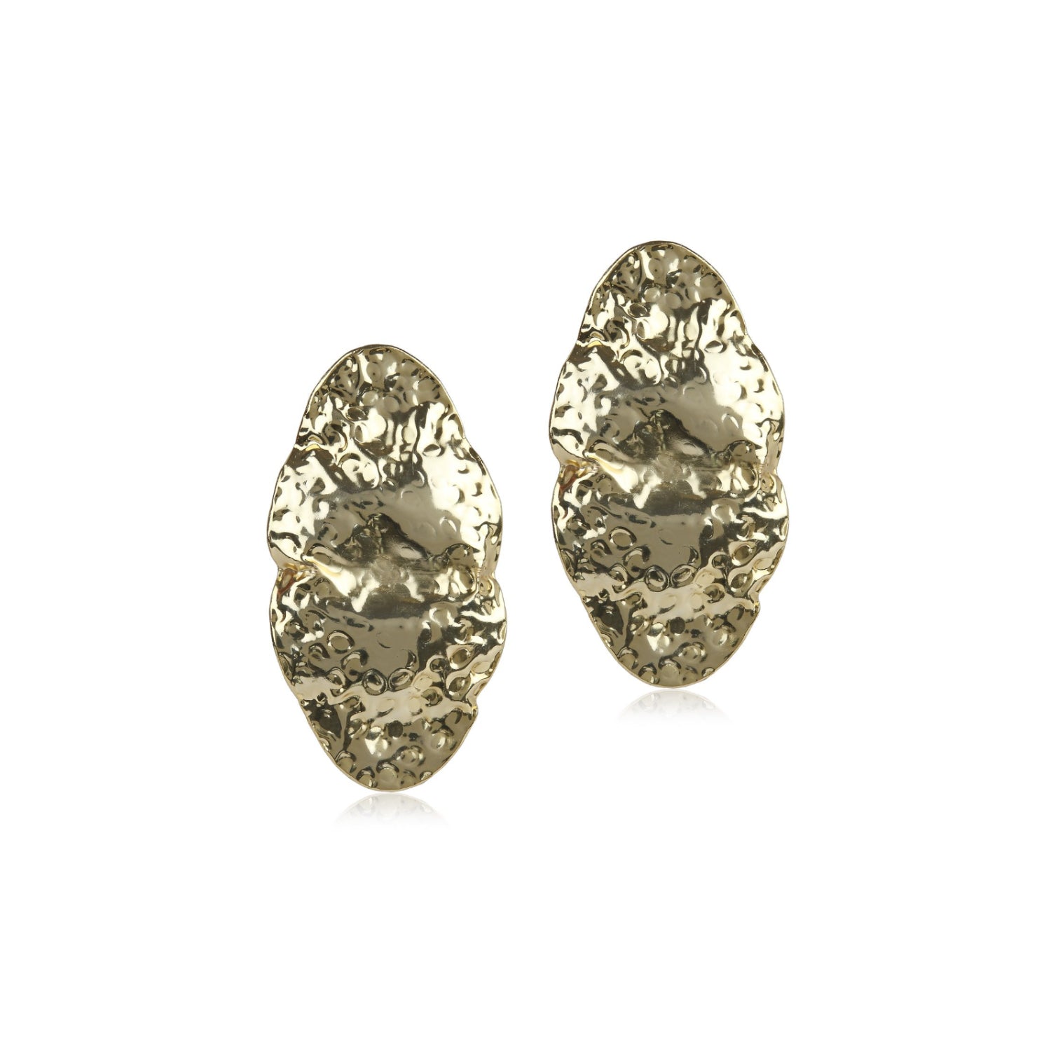 Beaten Metal Oval Earrings (Gold)