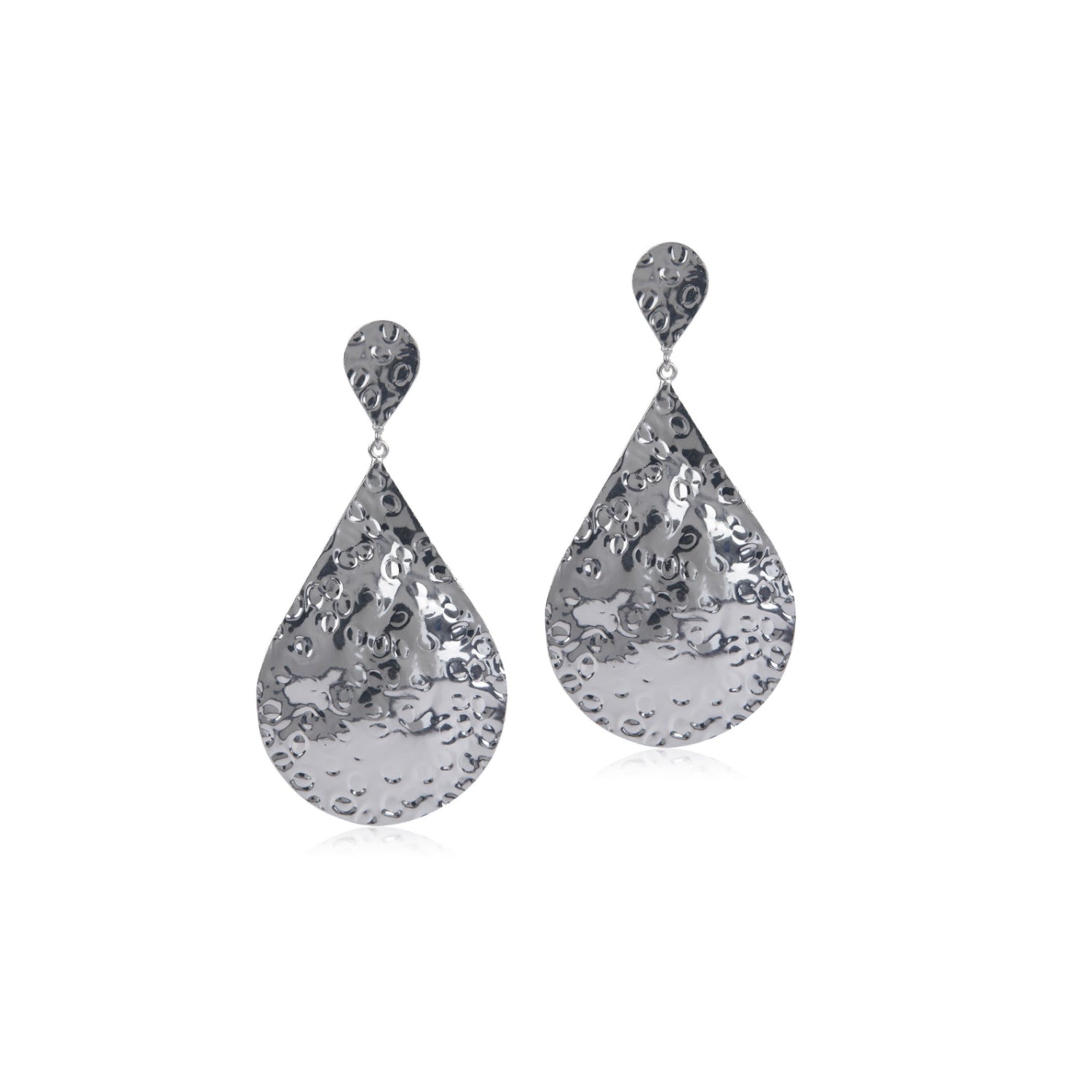 Beaten Metal Teardrop Earrings (Silver)